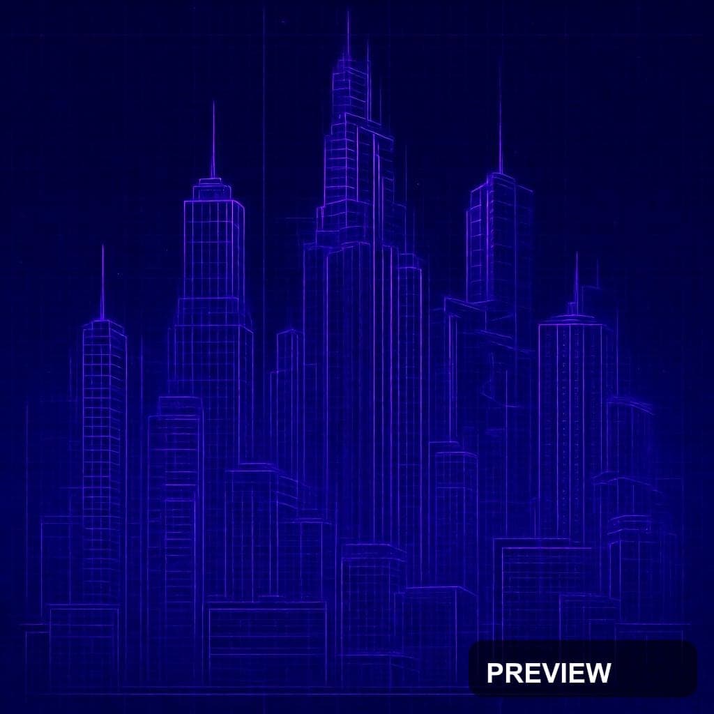 Skyscrapers, Retro Arcade aesthetic, Blueprint, Epic mood, Violet accents, hi... — wallpaper — 1024×1024, Retro Arcade, Cinematic, Soft