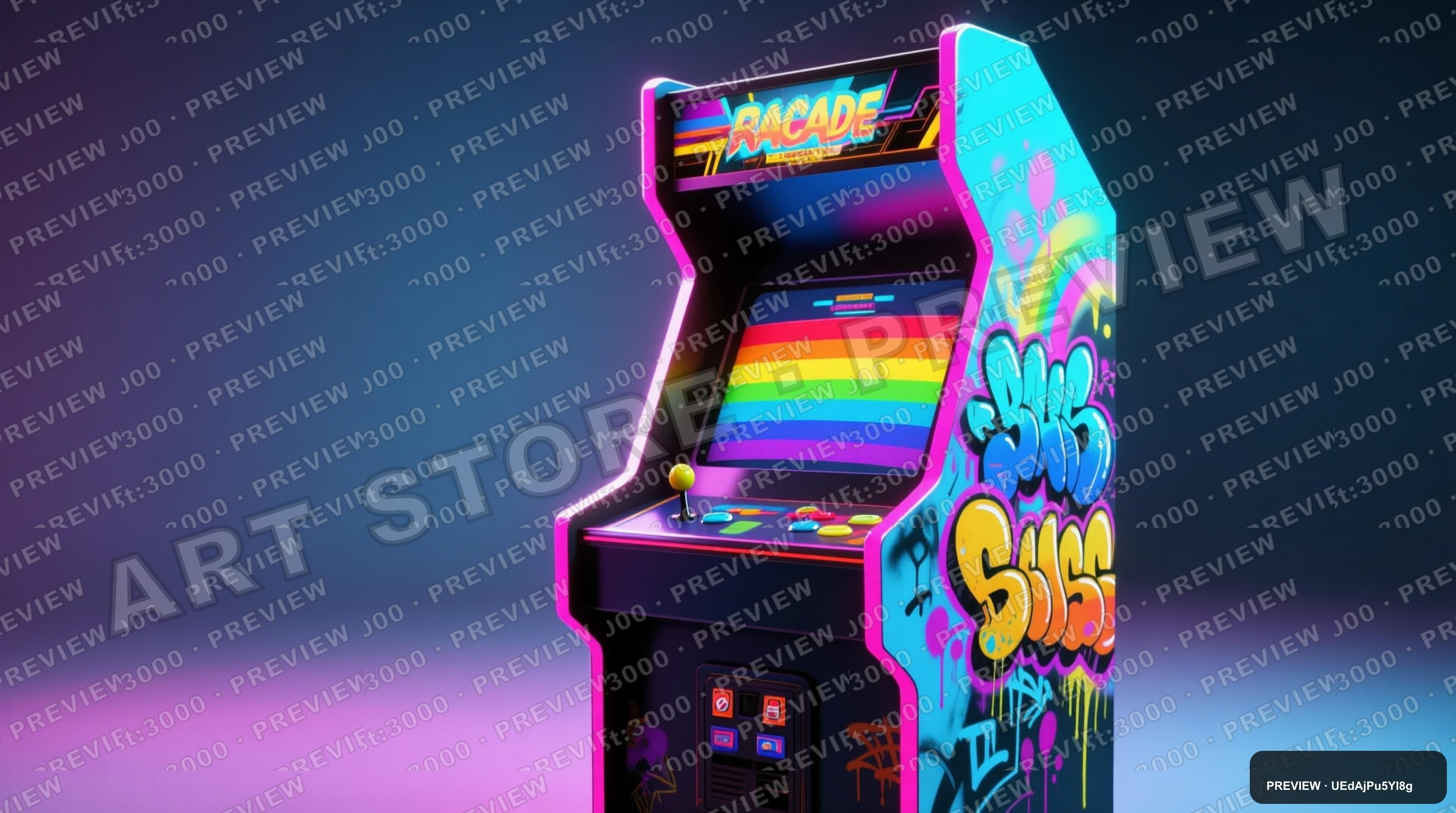 Arcade Cabinet, Bright aesthetic, Graffiti, Futuristic mood, Rainbow accents,... — wallpaper — 3840×2144, Retro Arcade, Cinematic, Bright
