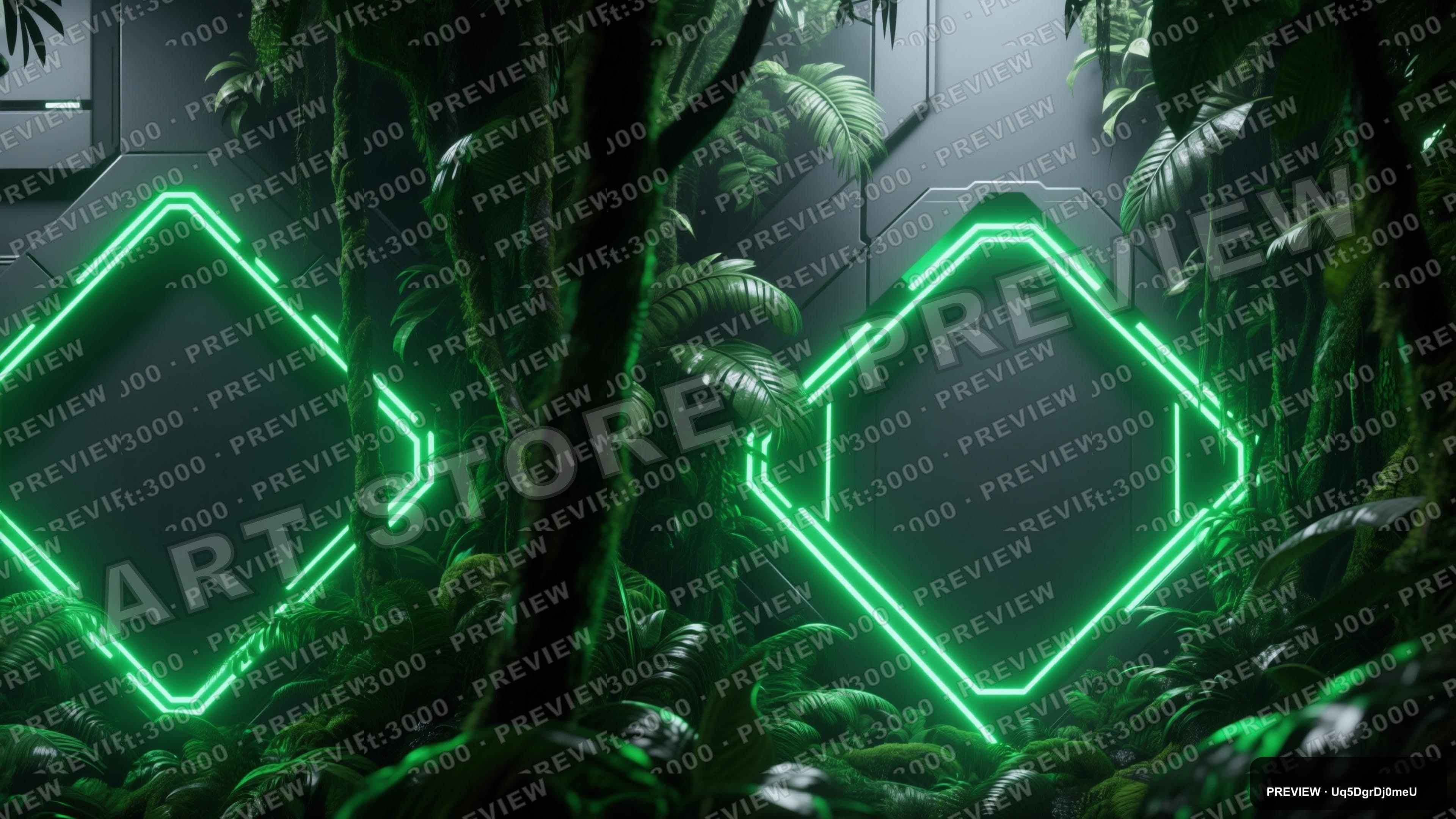 Rainforest, Geometric aesthetic, Charcoal, Futuristic mood, Neon Green accent... — wallpaper — 3840×2160, Neon, Cinematic, Futuristic