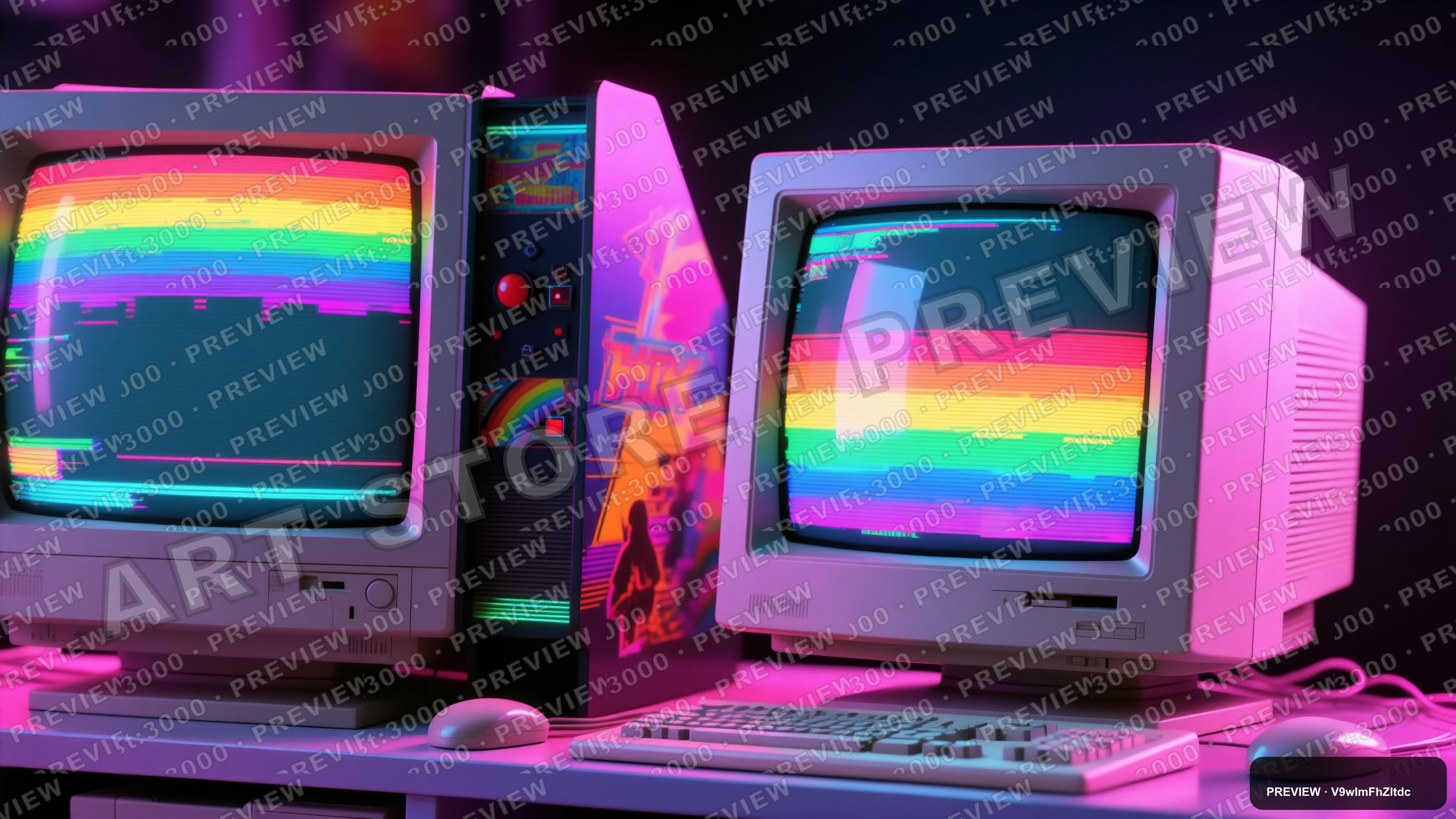 CRT Monitor, Retro Arcade aesthetic, Glitch Art, Soft mood, Rainbow accents, ... — wallpaper — 3840×2160, Neon, Cinematic, Soft