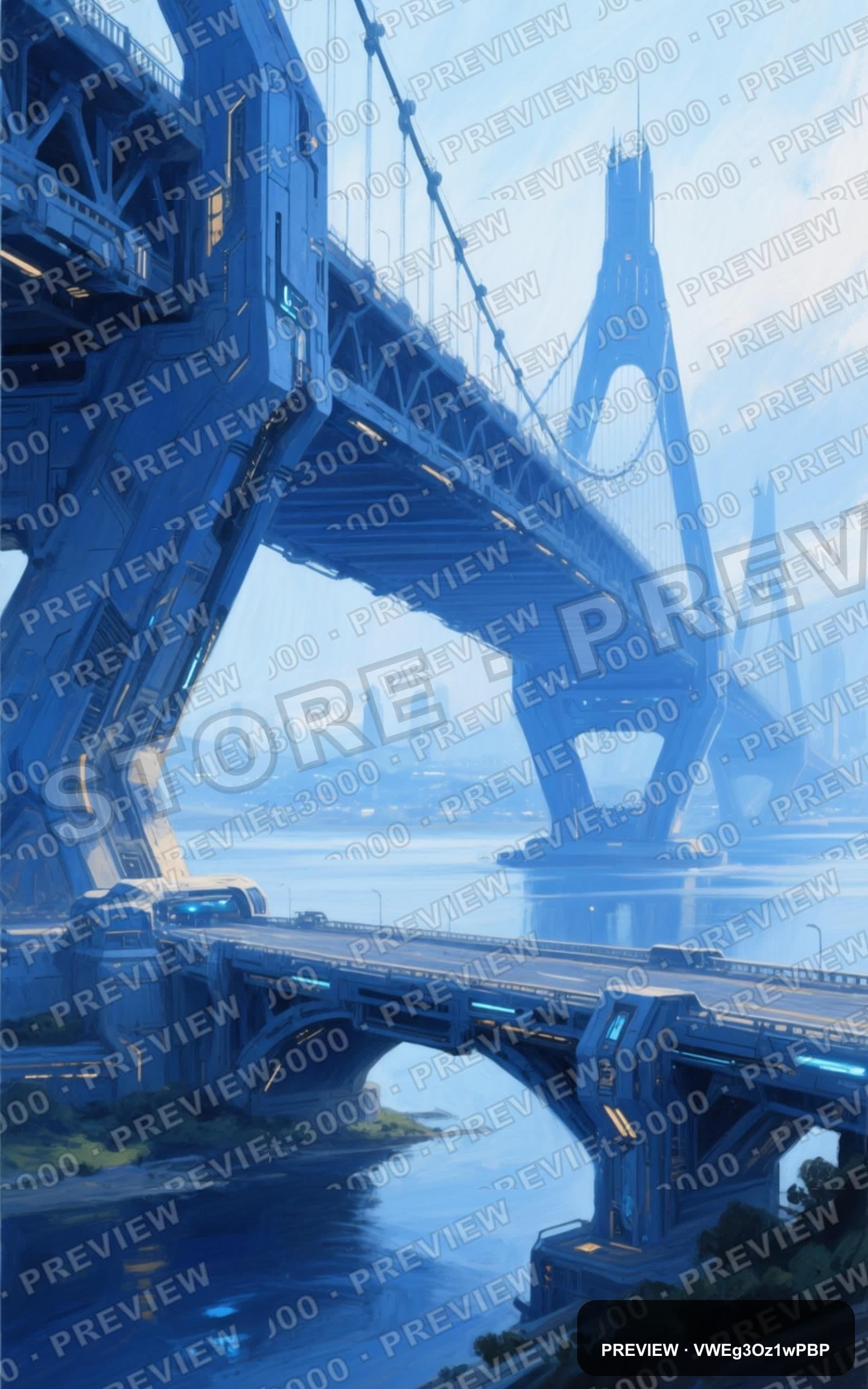 Bridge, Sci‑Fi aesthetic, Gouache, Calm mood, Indigo accents, high detail, ul... — wallpaper — 1600×2560, Sci‑Fi, Cinematic, Calm