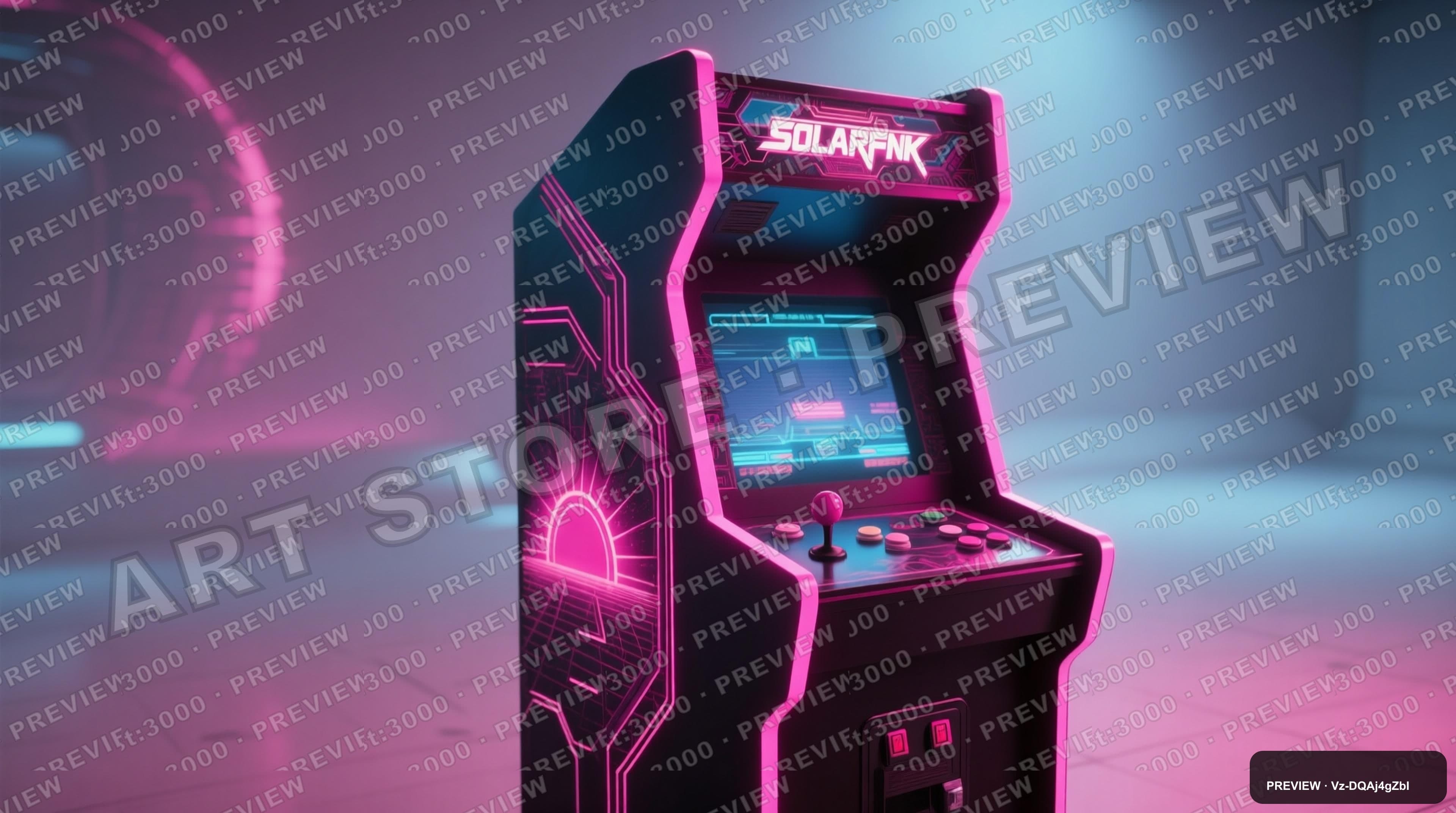 Arcade Cabinet, Solarpunk aesthetic, Surreal, Futuristic mood, Fuchsia accent... — wallpaper — 3840×2144, Retro Arcade, Cinematic, Soft