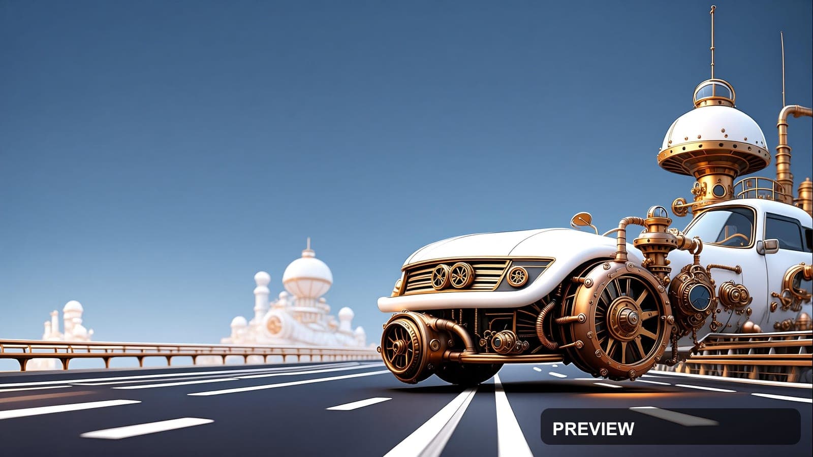 Highway, Steampunk aesthetic, Product Render, Playful mood, White accents, hi... — wallpaper — 3840×2160, Space, Cinematic, Soft