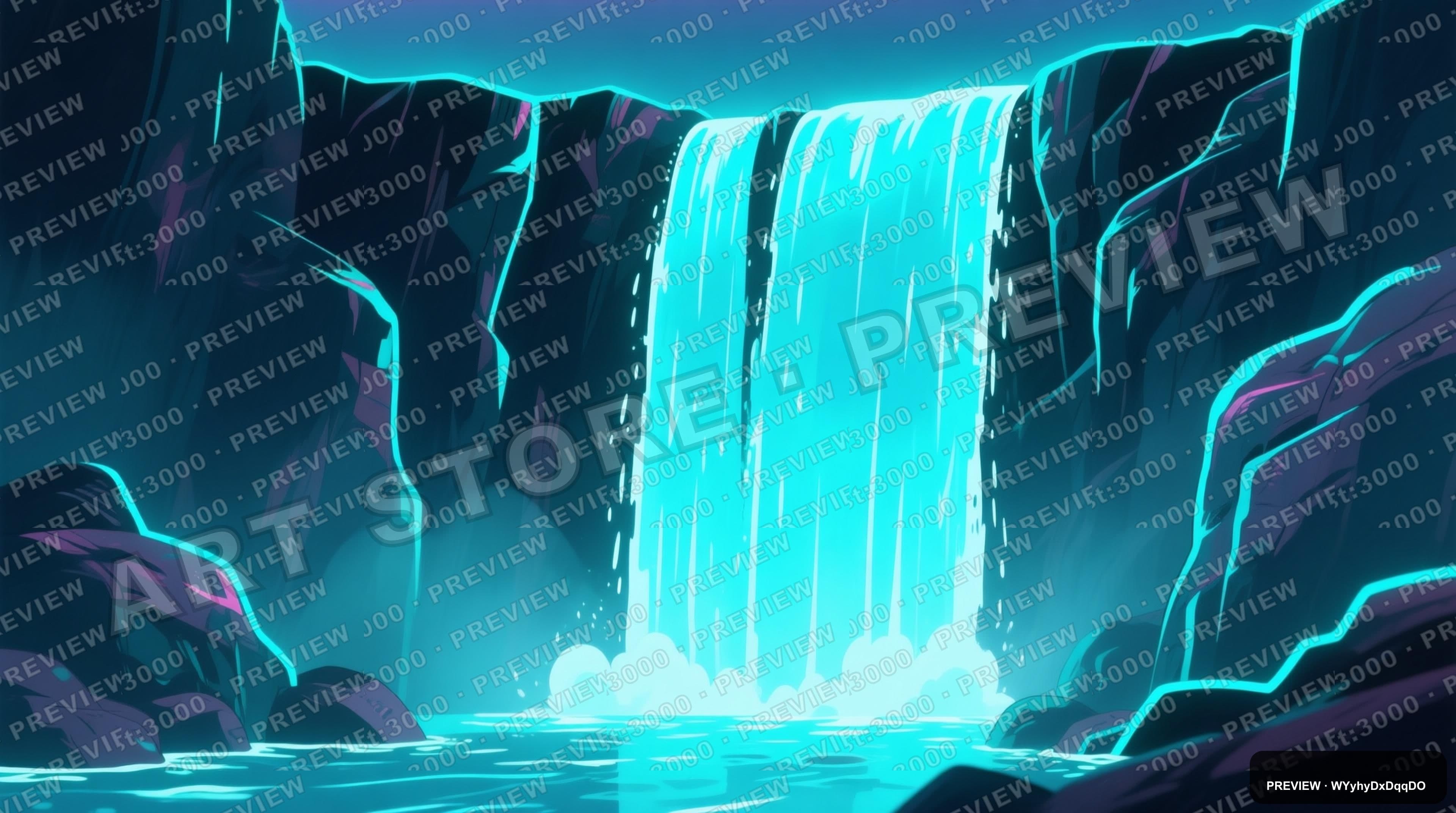 Waterfall, Synthwave aesthetic, Cel Shaded, Minimal mood, Neon Cyan accents, ... — wallpaper — 3840×2144, Neon, Cinematic, Minimal