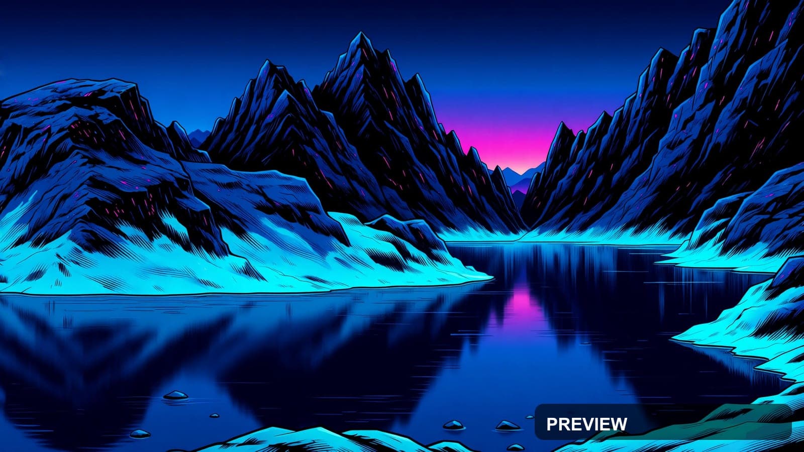Mountain Lake, Vaporwave aesthetic, Comic Book, Dark mood, Ice Tones accents,... — wallpaper — 3840×2160, Neon, Cinematic, Dark