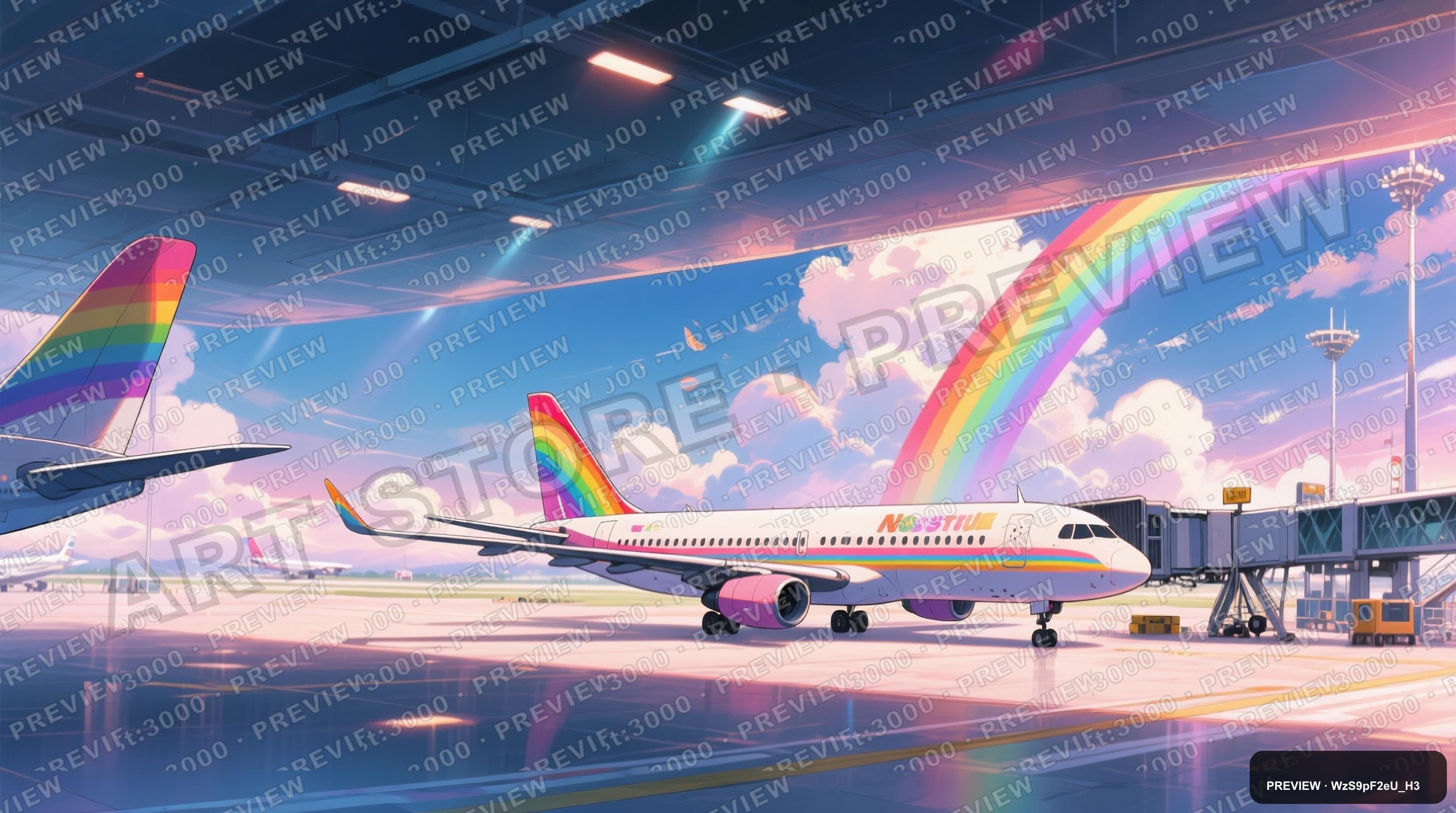 Airport, Fantasy aesthetic, Anime, Nostalgic mood, Rainbow accents, high deta... — wallpaper — 3840×2144, Space, Cinematic, Soft