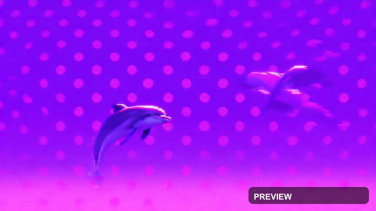 Dolphins, Retro Futurism aesthetic, Glitch Art, Nostalgic mood, Purple accent... — wallpaper — 1280×720, Space, Cinematic, Soft