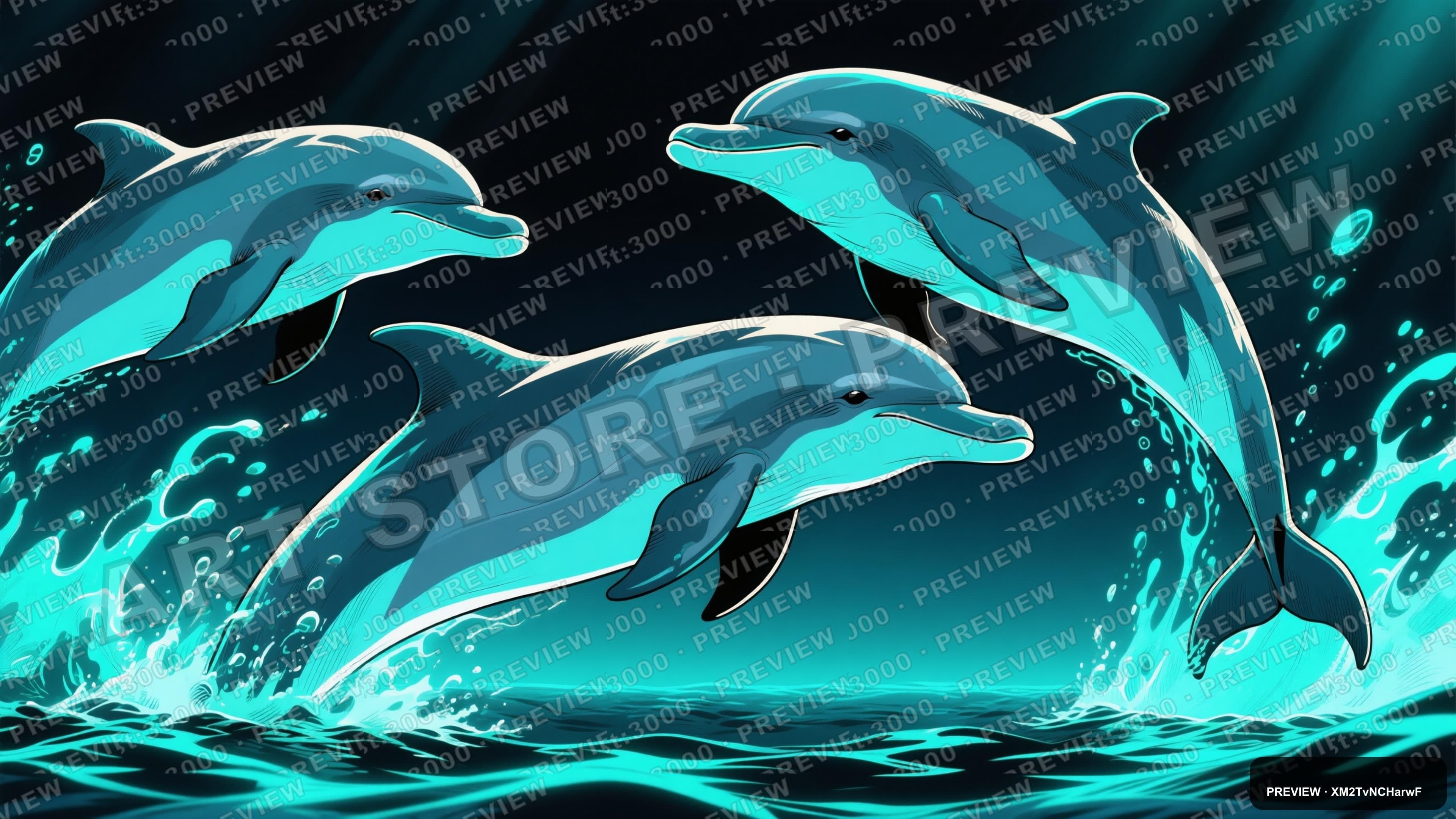 Dolphins, Retro Arcade aesthetic, Manga, Epic mood, Teal accents, ultra clean... — wallpaper — 3840×2160, Neon, Cinematic, Epic