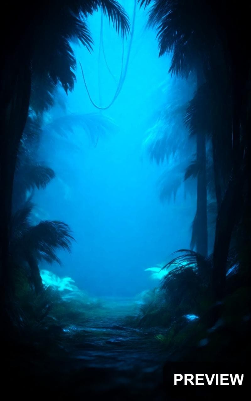 Jungle, Tech aesthetic, Long Exposure, Nostalgic mood, Neon Blue accents, hig... — wallpaper — 800×1280, Neon, Cinematic, Soft