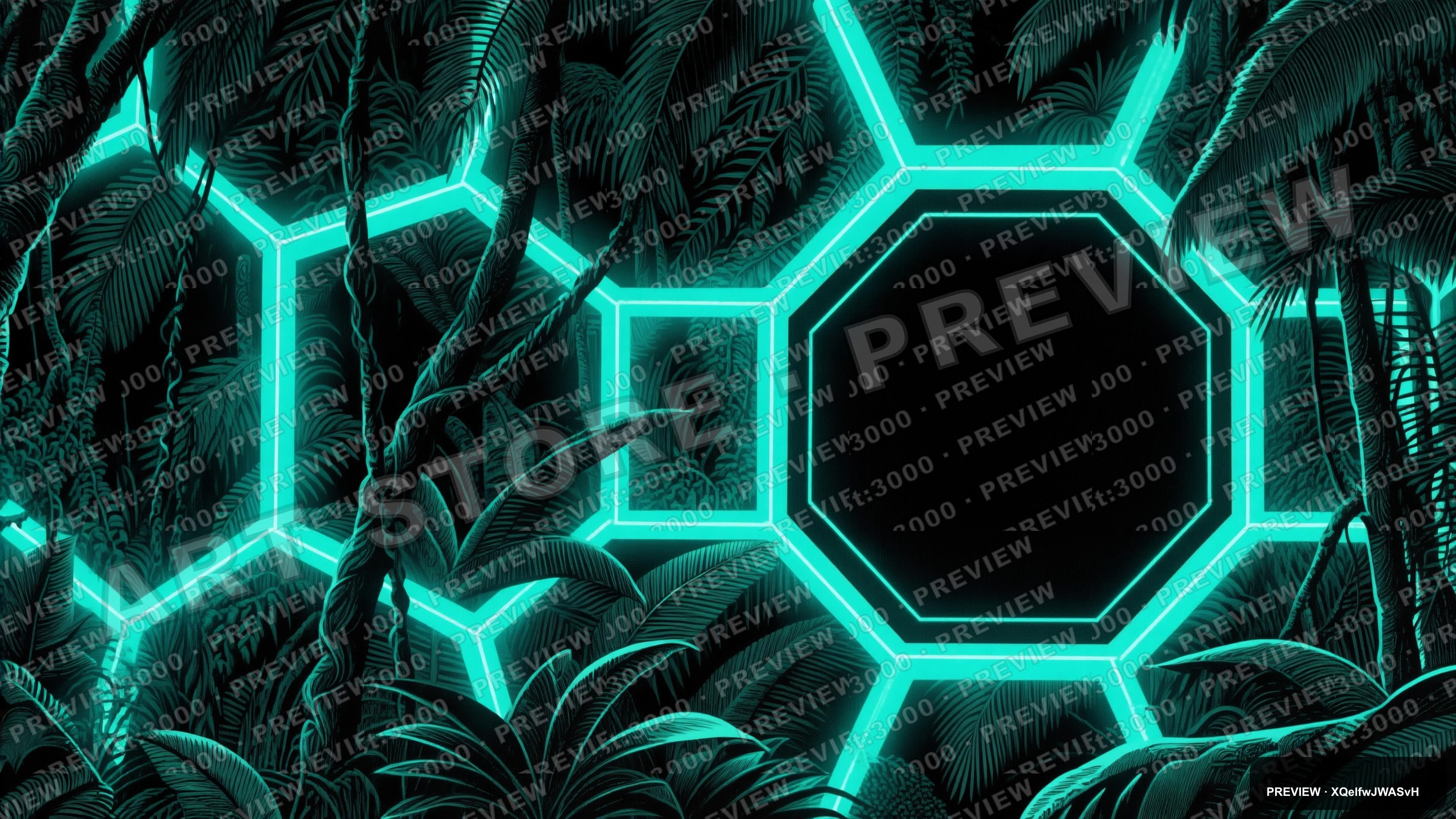 Jungle, Retro Arcade aesthetic, Lithograph, Noir mood, Teal accents, Hexagons... — wallpaper — 3840×2160, Neon, Cinematic, Noir
