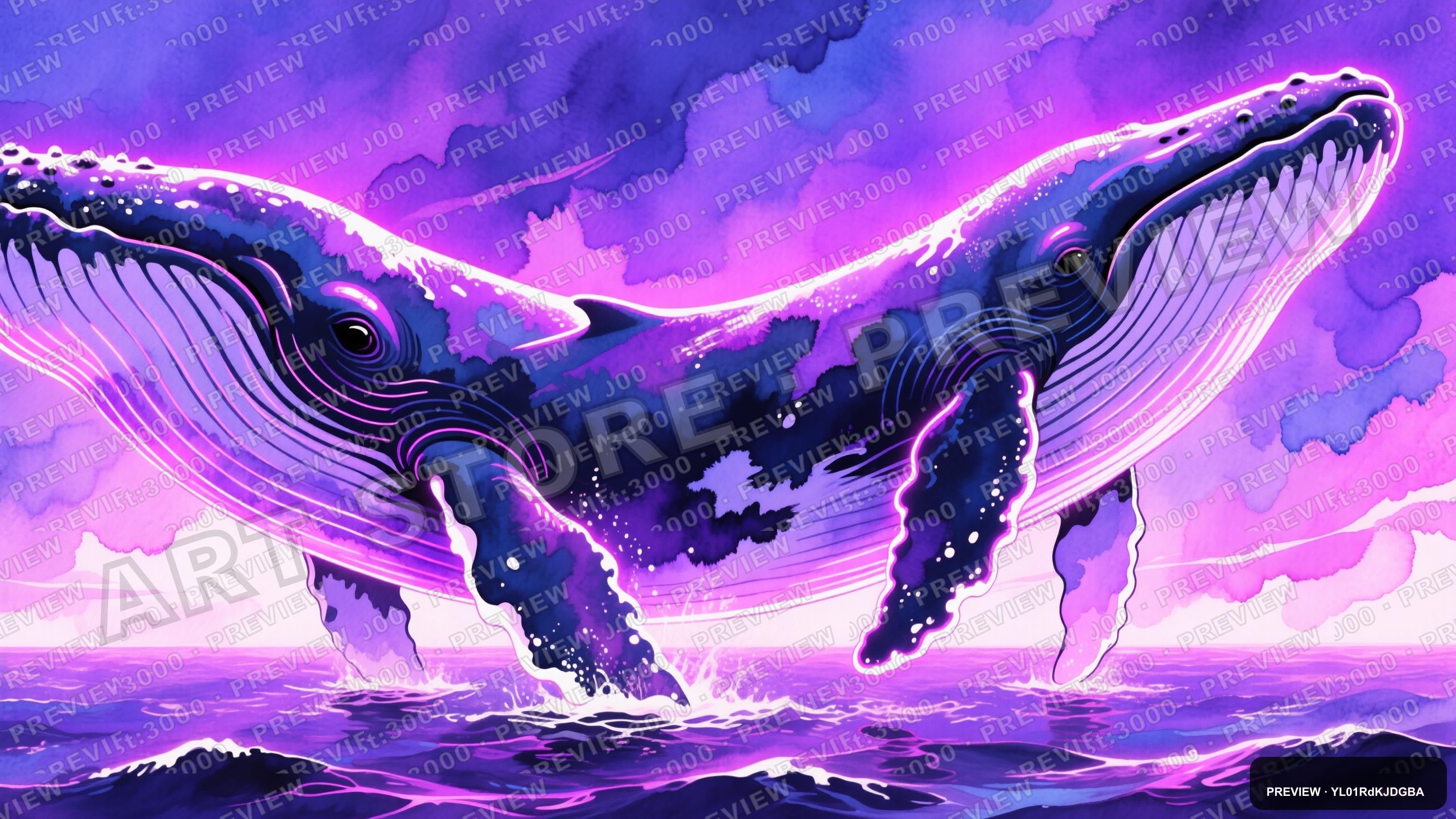 Whales, Retro Arcade aesthetic, Watercolor, Epic mood, Neon Violet accents, 9... — wallpaper — 3840×2160, Neon, Cinematic, Epic