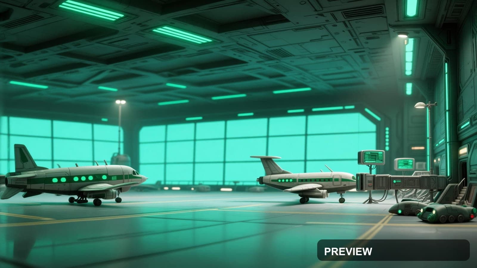 Airport, Sci‑Fi aesthetic, Stop Motion, Minimal mood, Emerald accents, high d... — wallpaper — 3840×2160, Sci‑Fi, Cinematic, Minimal