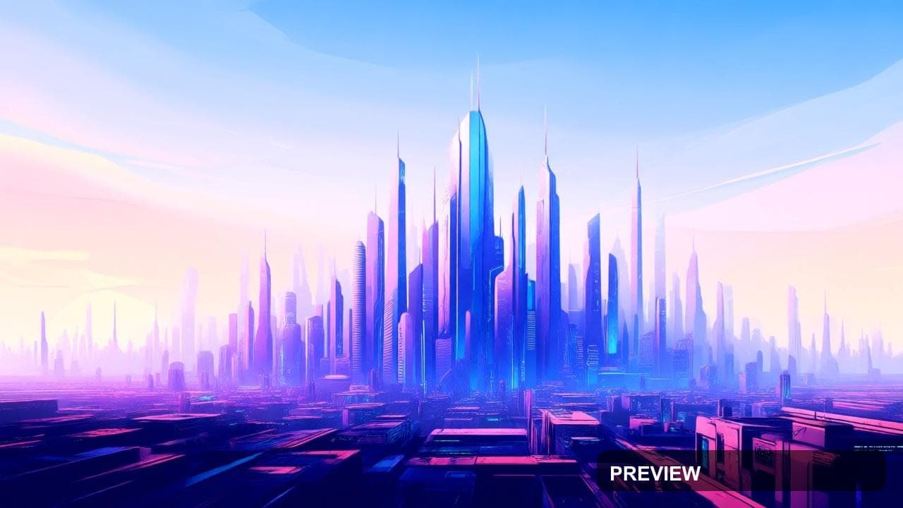 a vast futuristic city skyline, modern graphic design, tasteful color palette... — wallpaper — 1280×720, Futuristic, Graphic Design