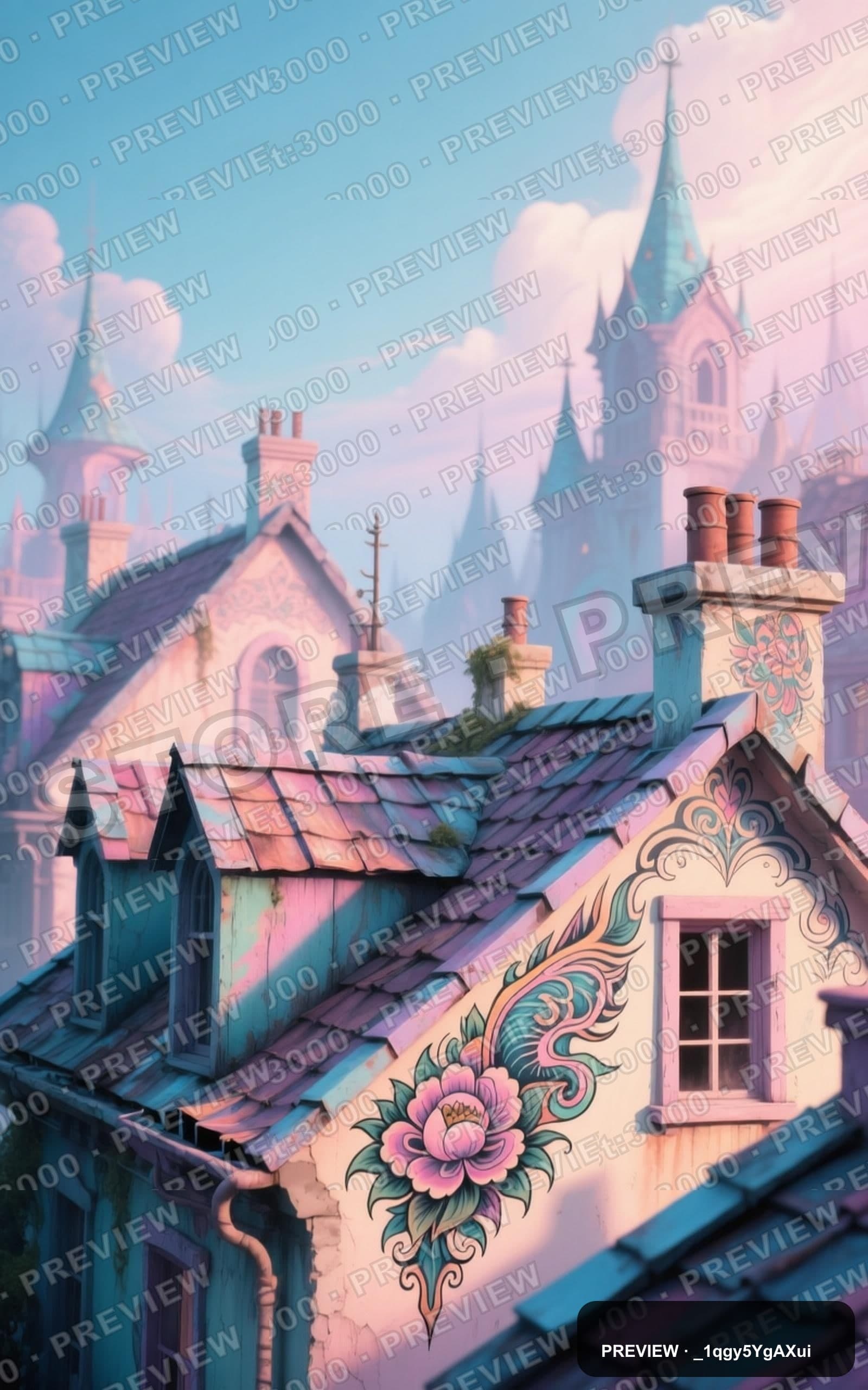 Rooftops, Fantasy aesthetic, Tattoo Flash, Nostalgic mood, Pastel accents, hi... — wallpaper — 1600×2560, Space, Cinematic, Soft