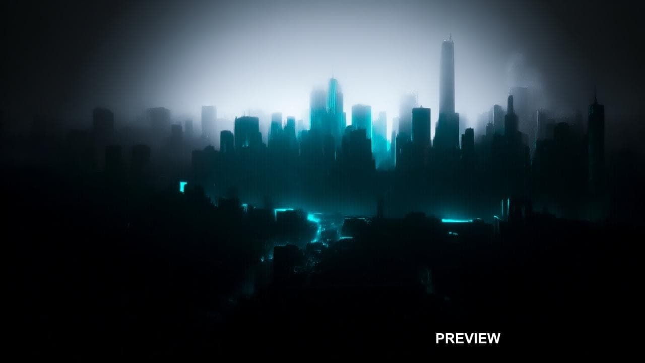 Cityscape, Maximal aesthetic, Charcoal, Epic mood, Neon Cyan accents, high de... — wallpaper — 1280×720, Neon, Cinematic, Soft
