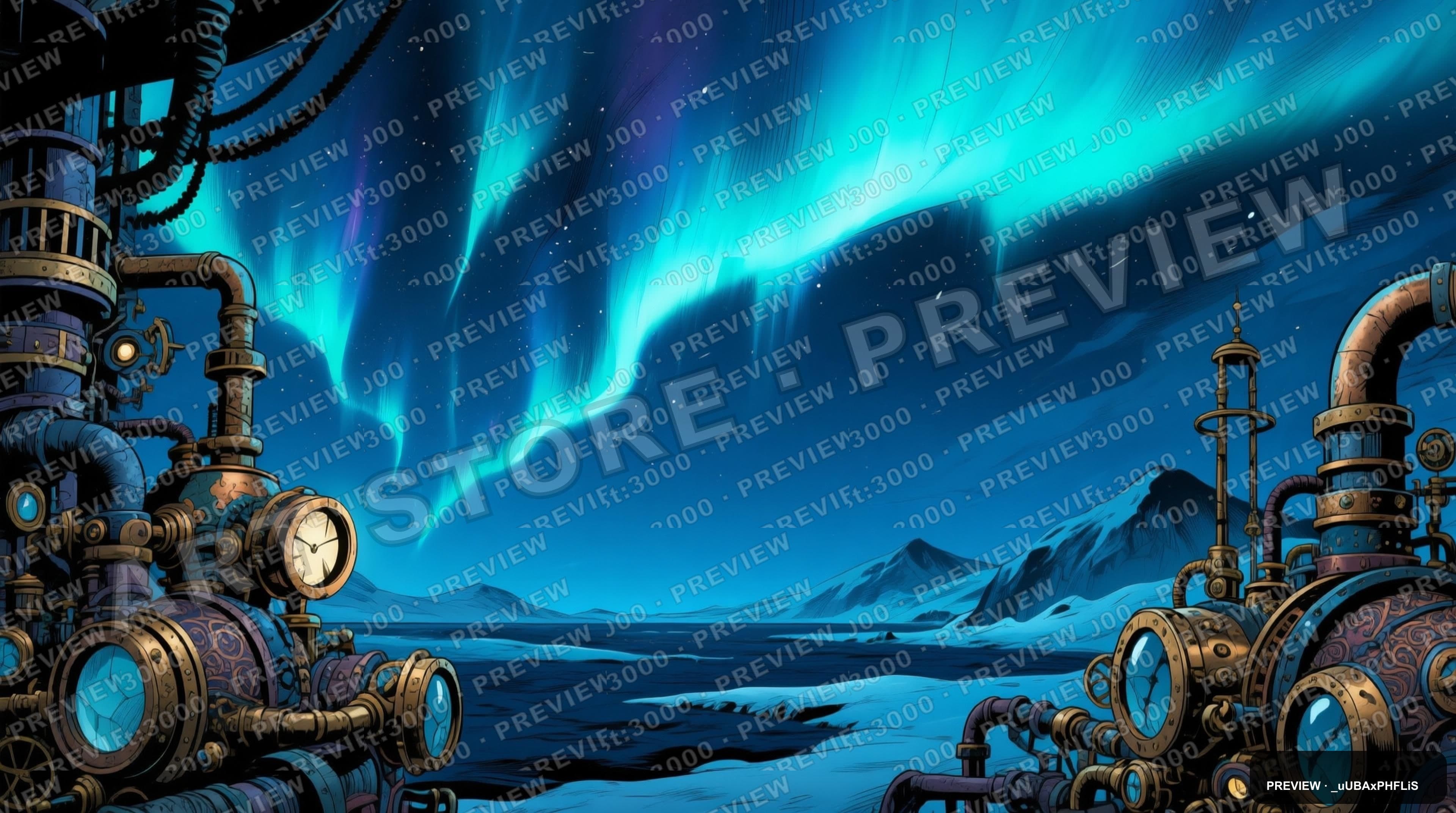 Aurora, Steampunk aesthetic, Comic Book, Moody mood, Indigo accents, high det... — wallpaper — 3840×2144, Space, Cinematic, Moody