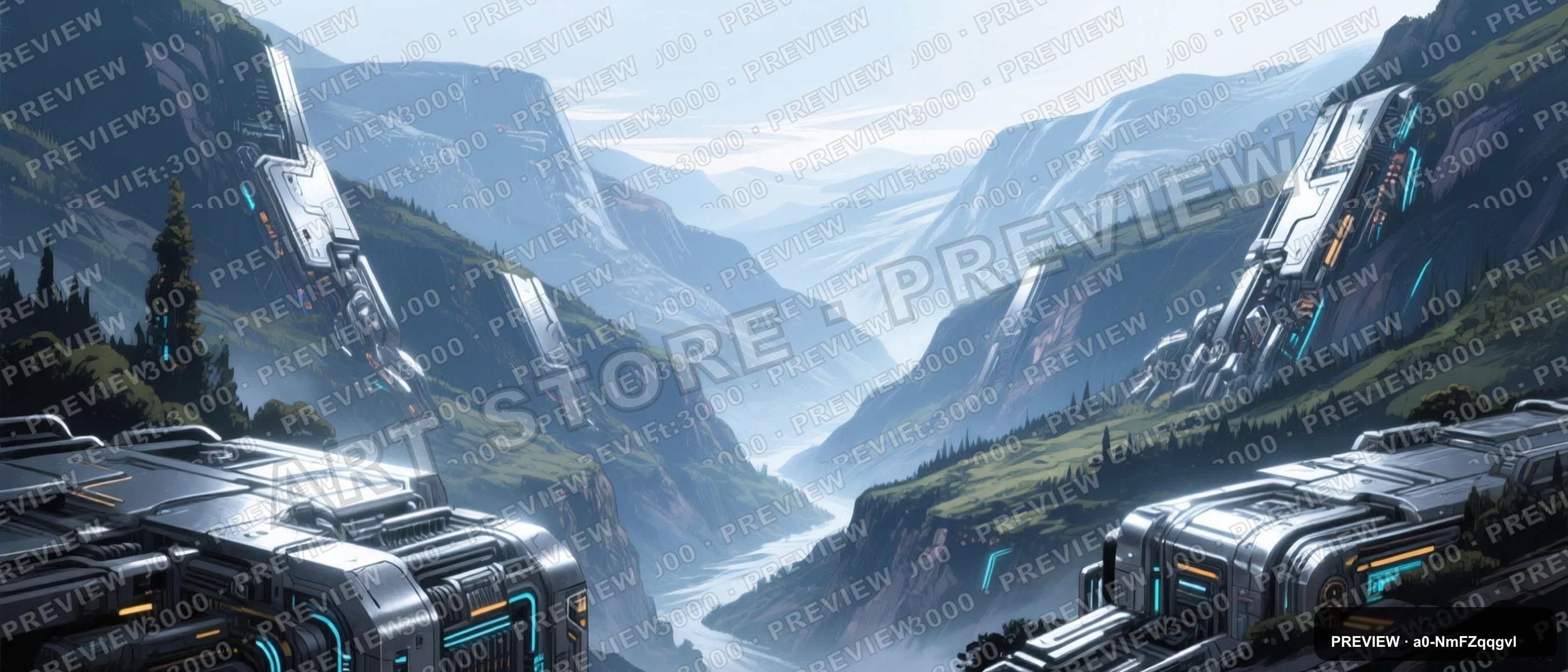Valley, Cyberpunk aesthetic, Technical Illustration, Nostalgic mood, Silver a... — wallpaper — 3360×1440, Cyberpunk, Cinematic, Soft