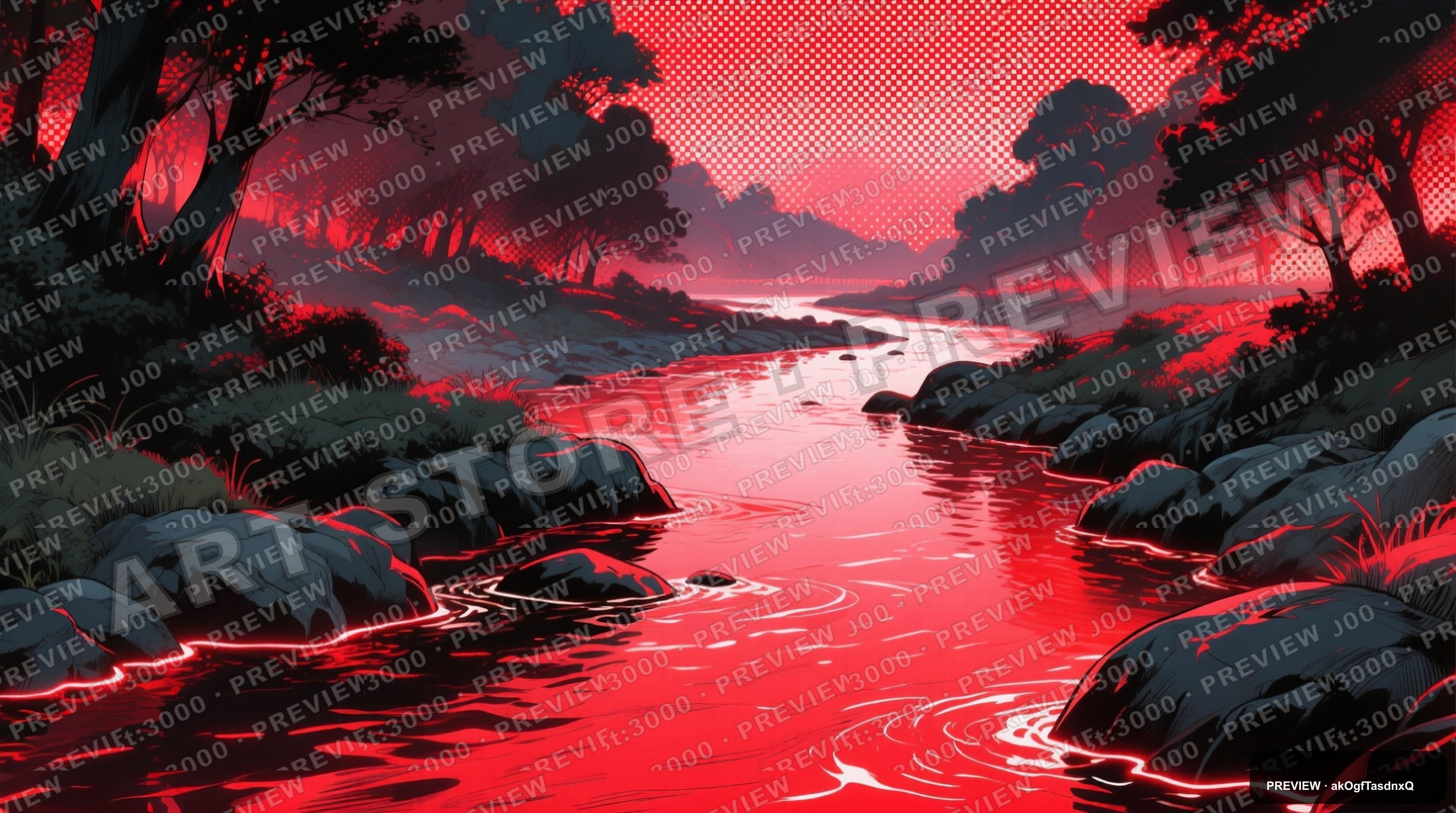 River, Epic aesthetic, Manga, Luxurious mood, Neon Red accents, Halftone patt... — wallpaper — 3840×2144, Neon, Cinematic, Soft