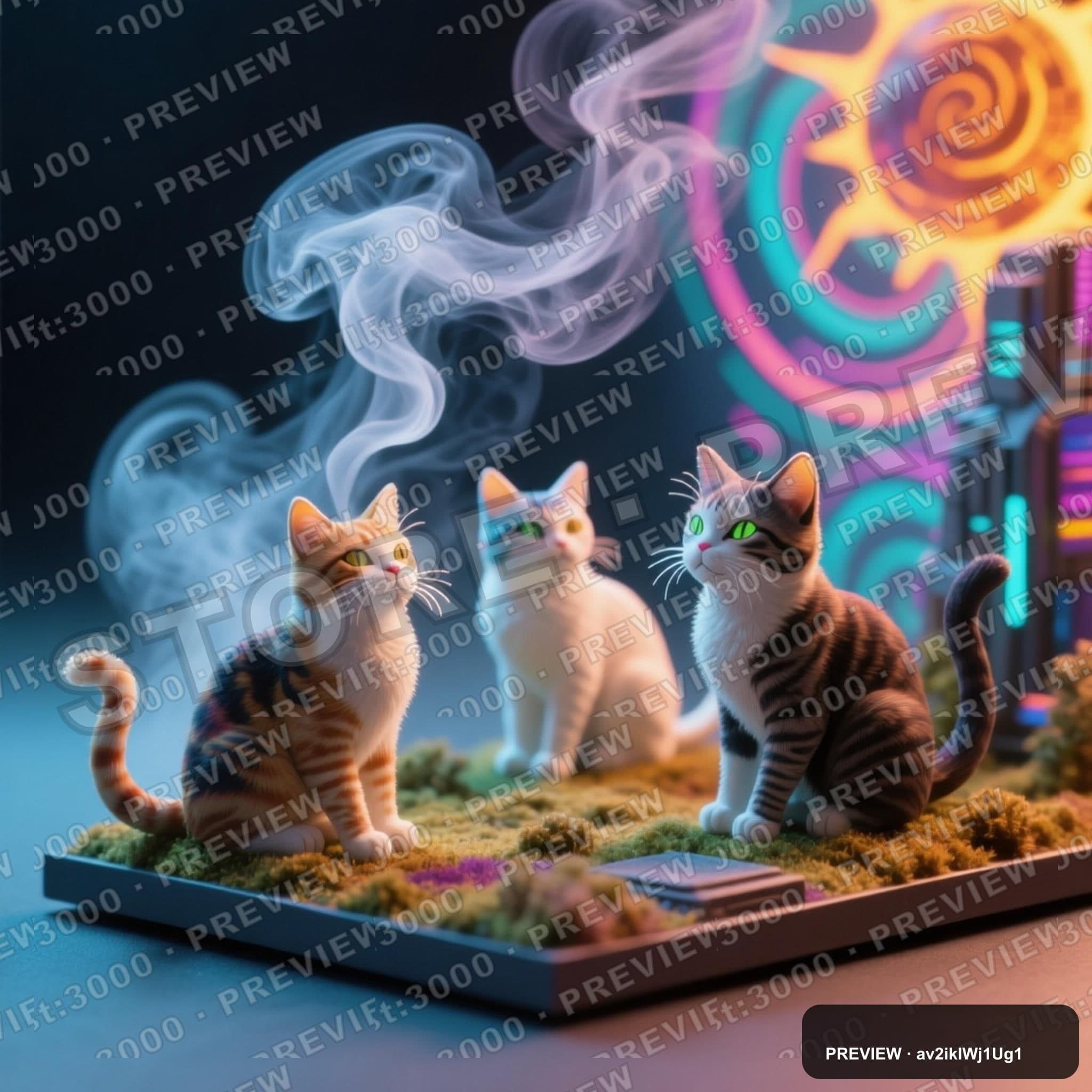 Cats, Solarpunk aesthetic, Miniature Diorama, Meditative mood, Vibrant accent... — wallpaper — 2048×2048, Space, Cinematic, Soft