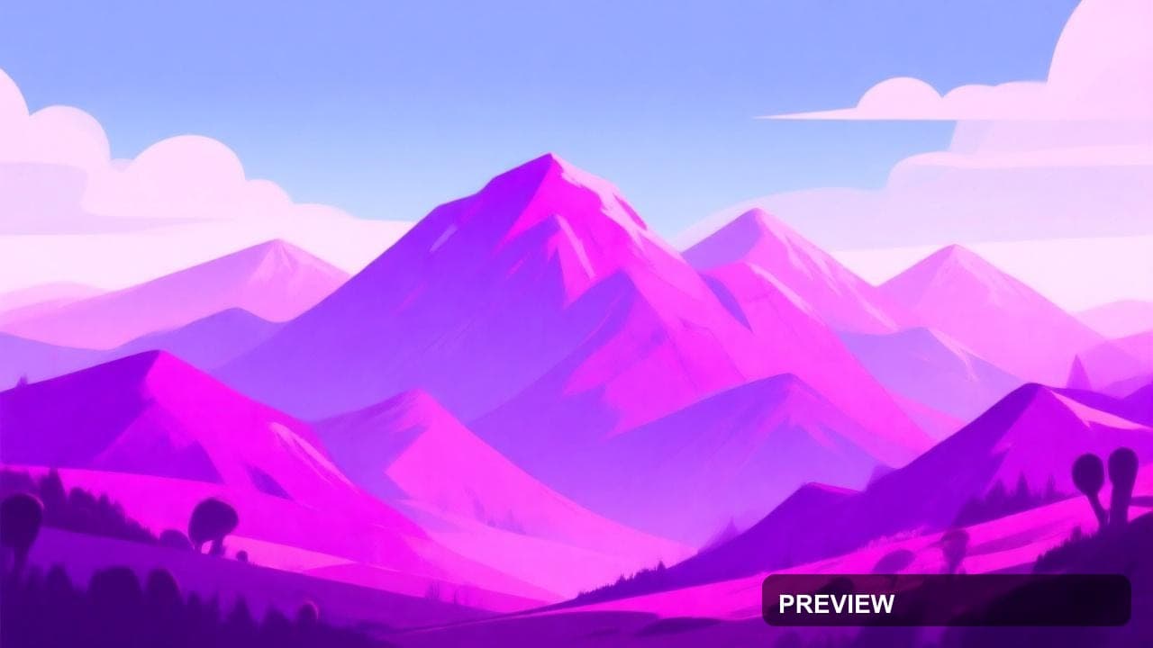 Mountains, Retro Arcade aesthetic, Concept Art, Playful mood, Fuchsia accents... — wallpaper — 1280×720, Retro Arcade, Cinematic, Soft