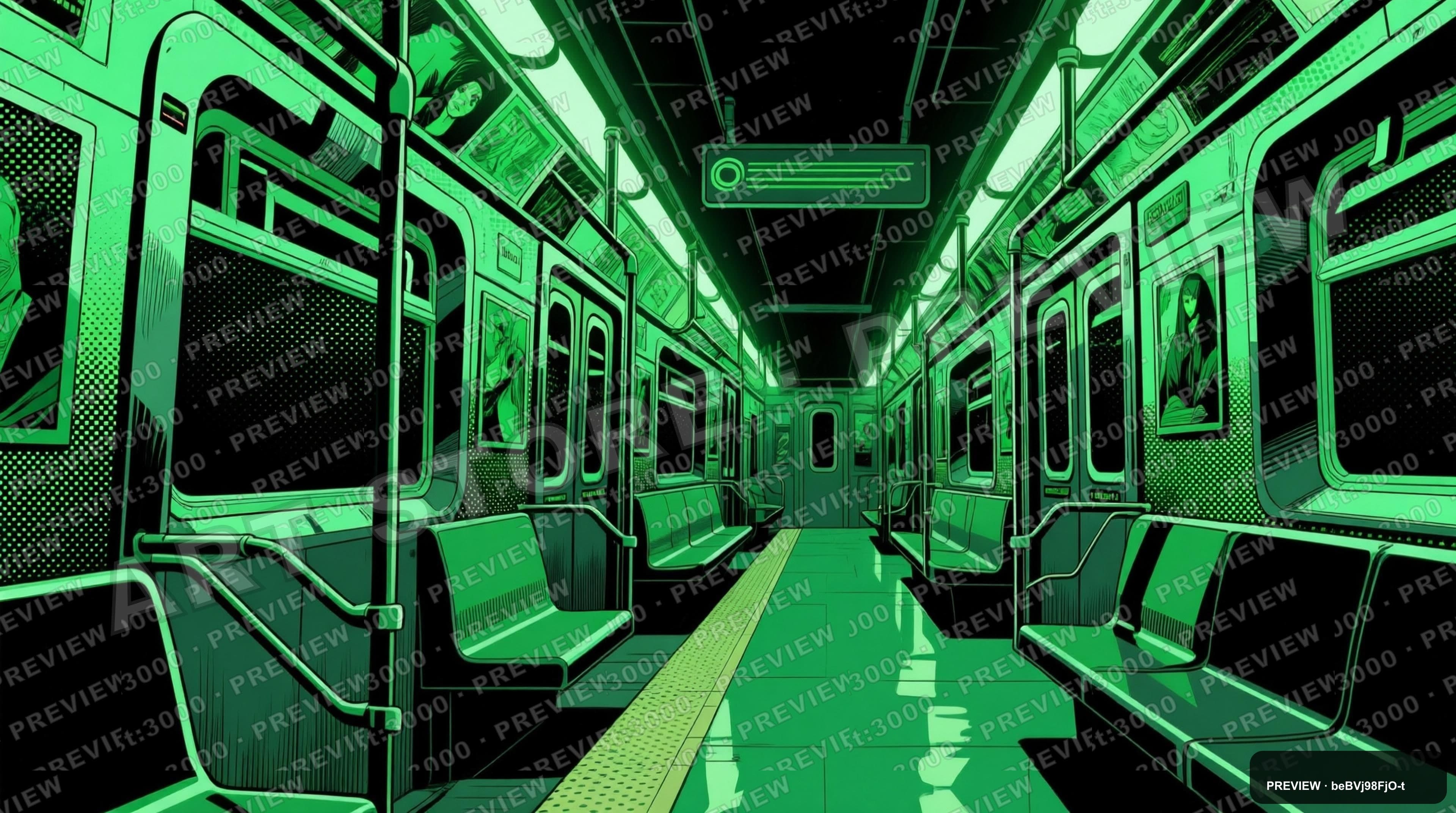 Subway, Mystic aesthetic, Graphic Novel, Bold mood, Green accents, Halftone p... — wallpaper — 3840×2144, Space, Cinematic, Bold