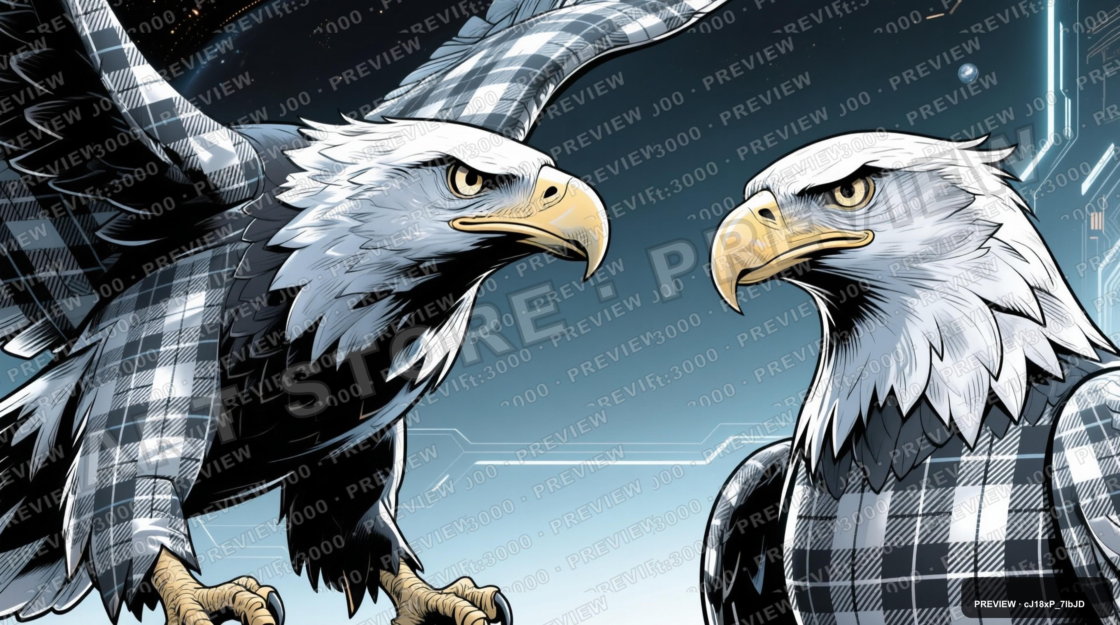 Eagles, Spacepunk aesthetic, Comic Book, Calm mood, Silver accents, Plaid pat... — wallpaper — 3840×2144, Space, Cinematic, Calm