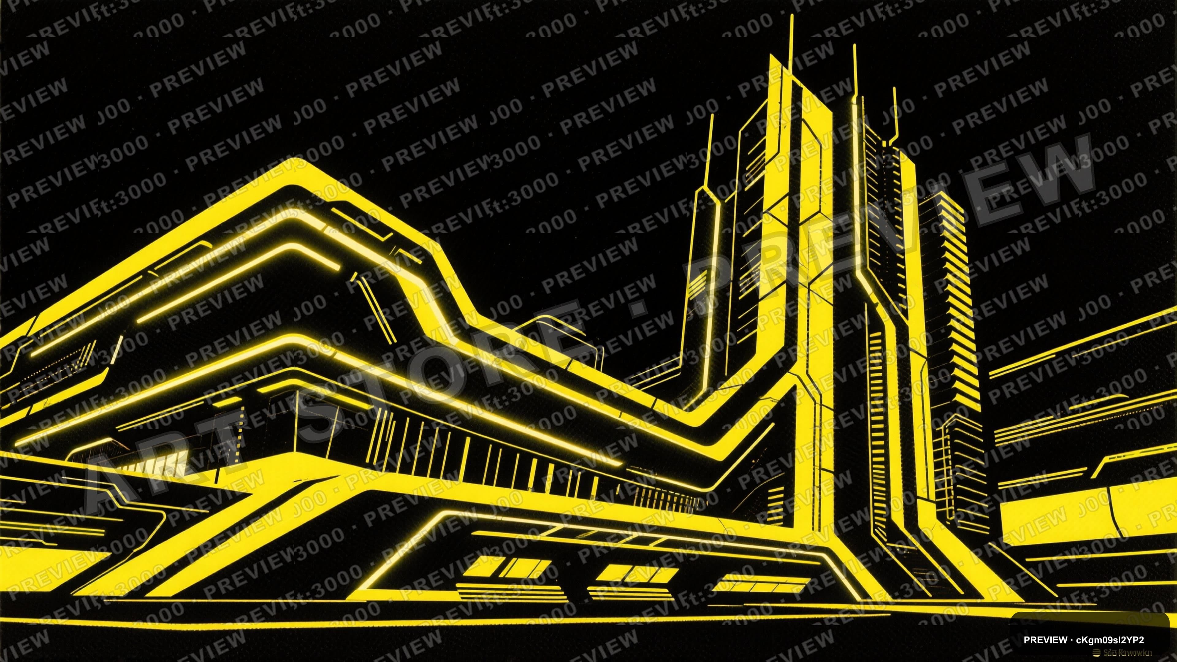 Futuristic Architecture, Mythic aesthetic, Risograph, Noir mood, Yellow accen... — wallpaper — 3840×2160, Neon, Cinematic, Noir