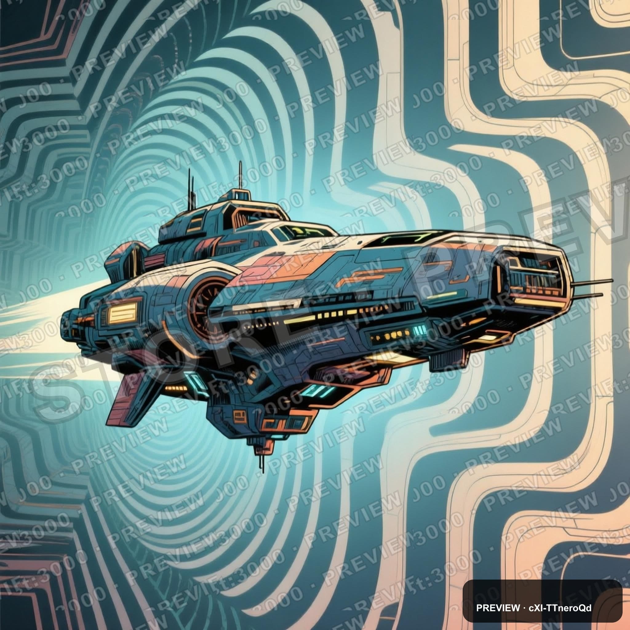 Spaceship, Cyberpunk aesthetic, Comic Book, Calm mood, Soft Contrast accents,... — wallpaper — 2048×2048, Cyberpunk, Cinematic, Calm