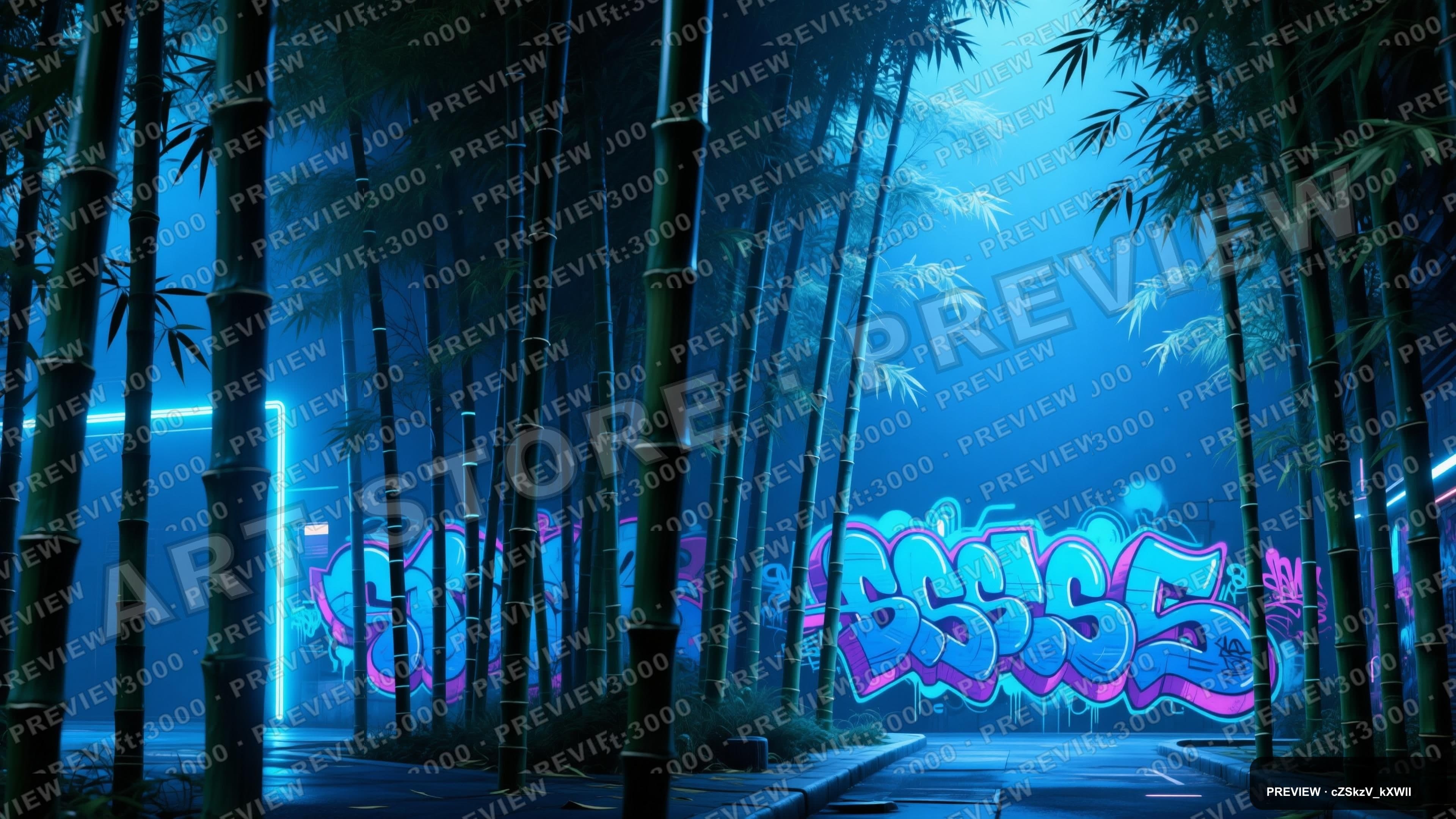 Bamboo Grove, Minimal aesthetic, Street Art, Futuristic mood, Blue accents, u... — wallpaper — 3840×2160, Neon, Cinematic, Futuristic
