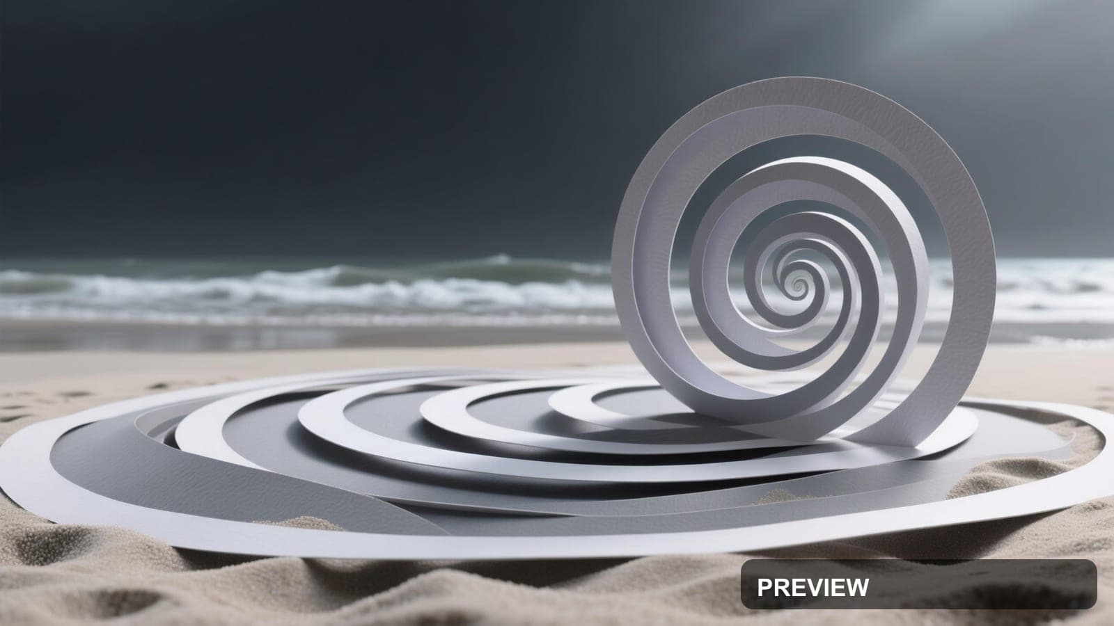 Beach, Dreamcore aesthetic, Paper Cut, Mysterious mood, Gray accents, Spirals... — wallpaper — 3840×2160, Space, Cinematic, Mysterious