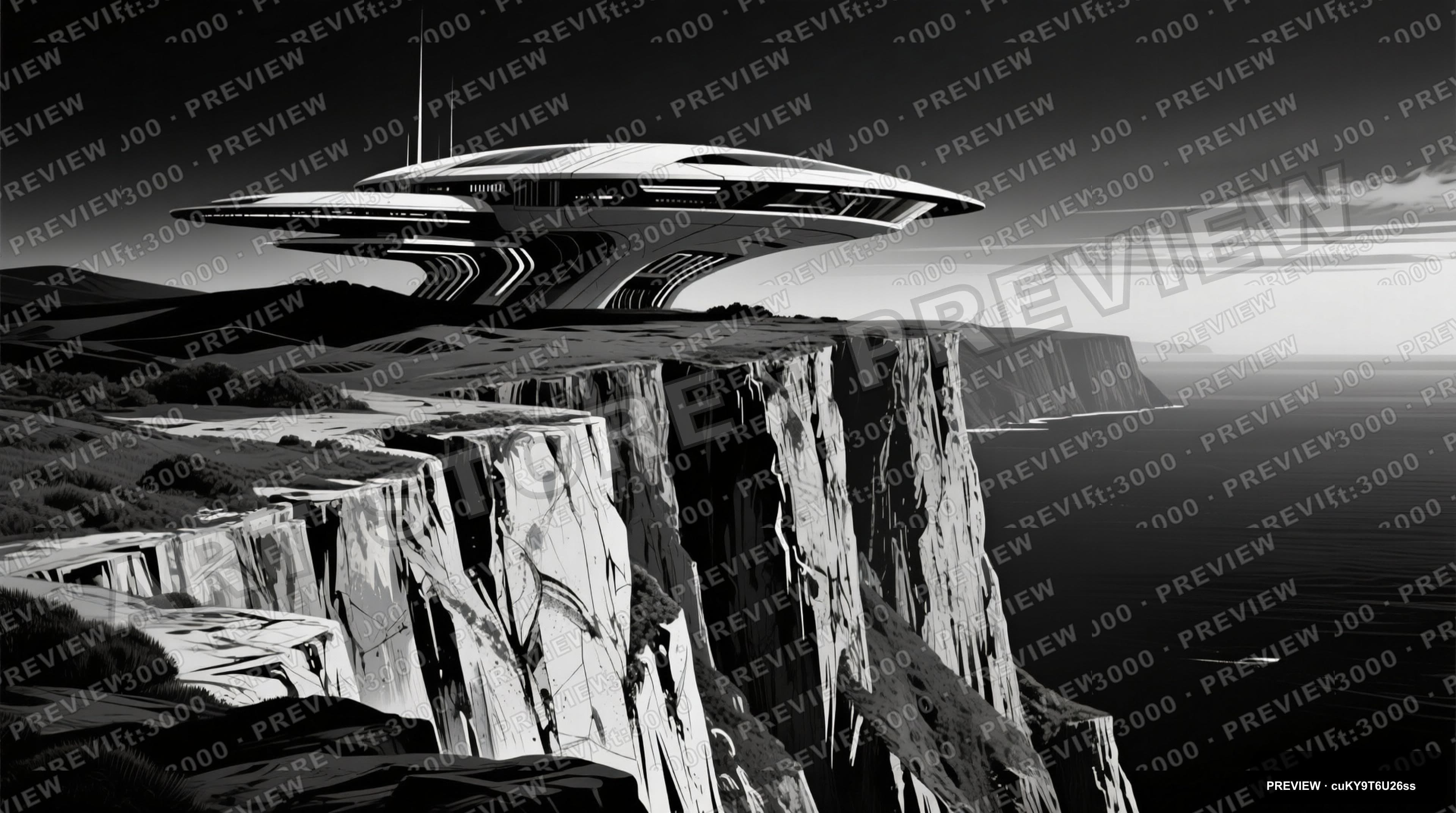 Cliffside, Retro Futurism aesthetic, Spray Paint, Dark mood, Monochrome accen... — wallpaper — 3840×2144, Space, Cinematic, Dark