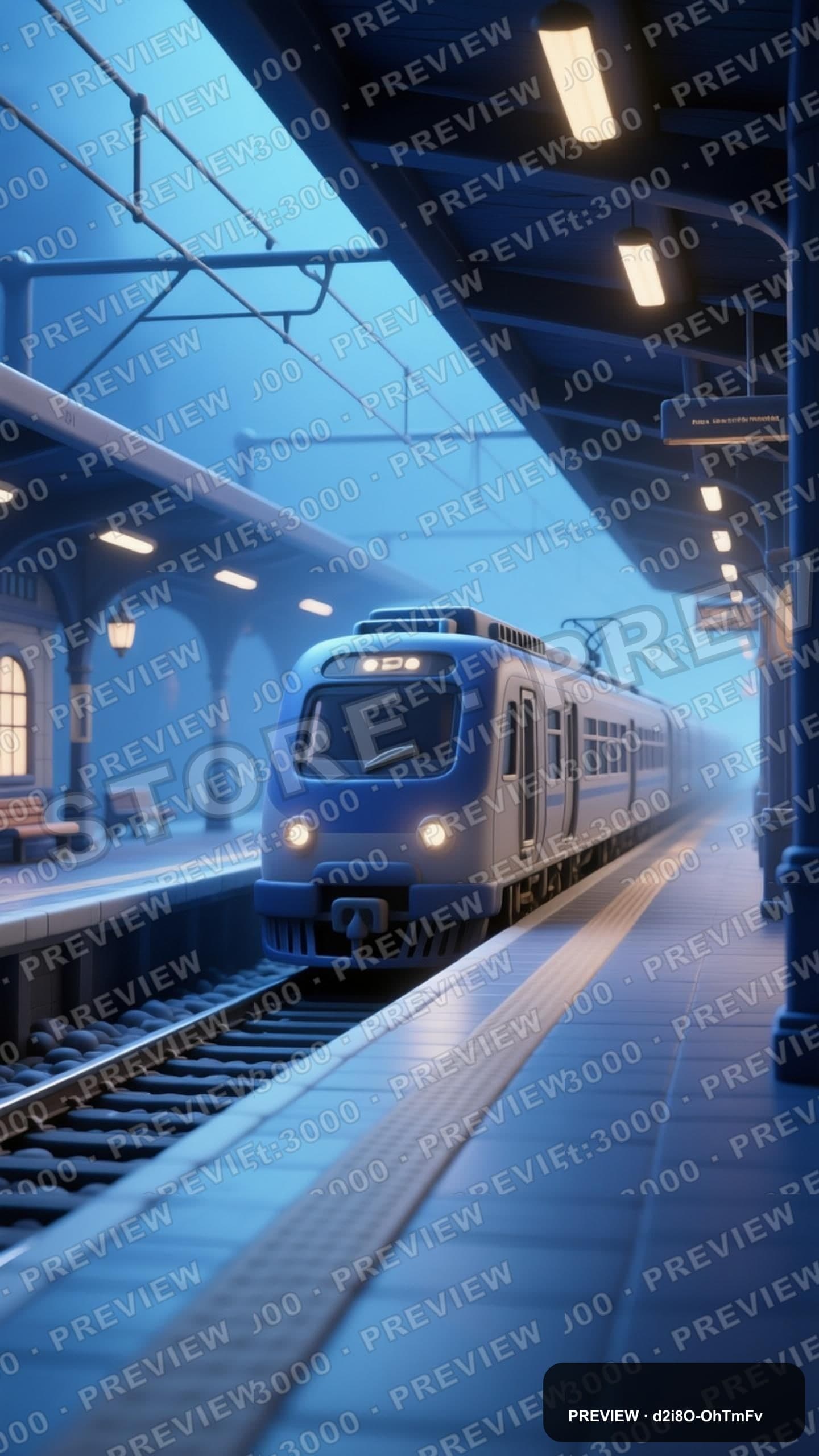 Train Station, Epic aesthetic, Claymation, Dreamy mood, Indigo accents, Minim... — wallpaper — 1440×2560, Space, Cinematic, Dreamy