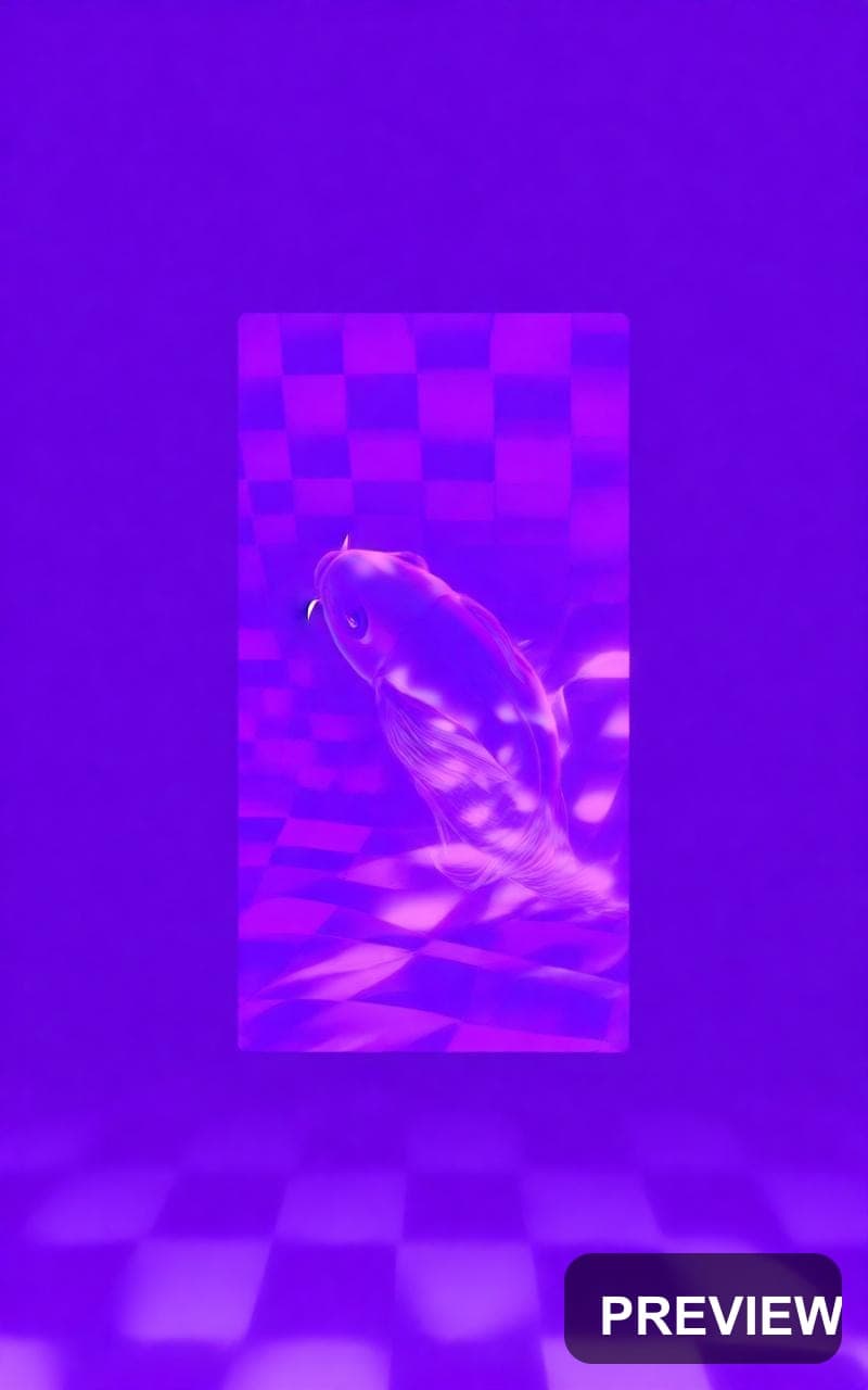Koi Fish, Synthwave aesthetic, Duotone, Cozy mood, Purple accents, Checkerboa... — wallpaper — 800×1280, Synthwave, Cinematic, Cozy