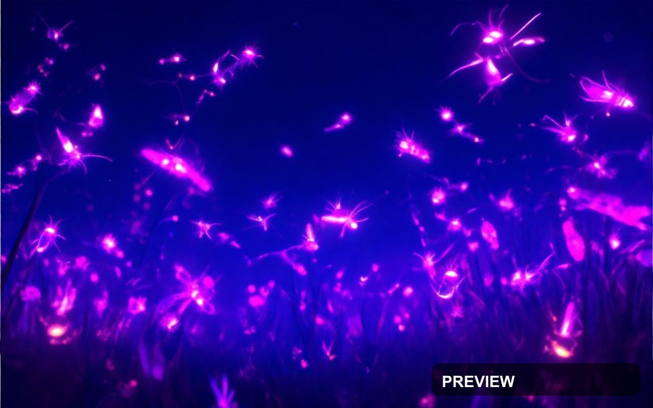 Fireflies, Neon aesthetic, Neon Glow, Energetic mood, Neon Purple accents, Li... — wallpaper — 1280×800, Neon, Cinematic, Energetic