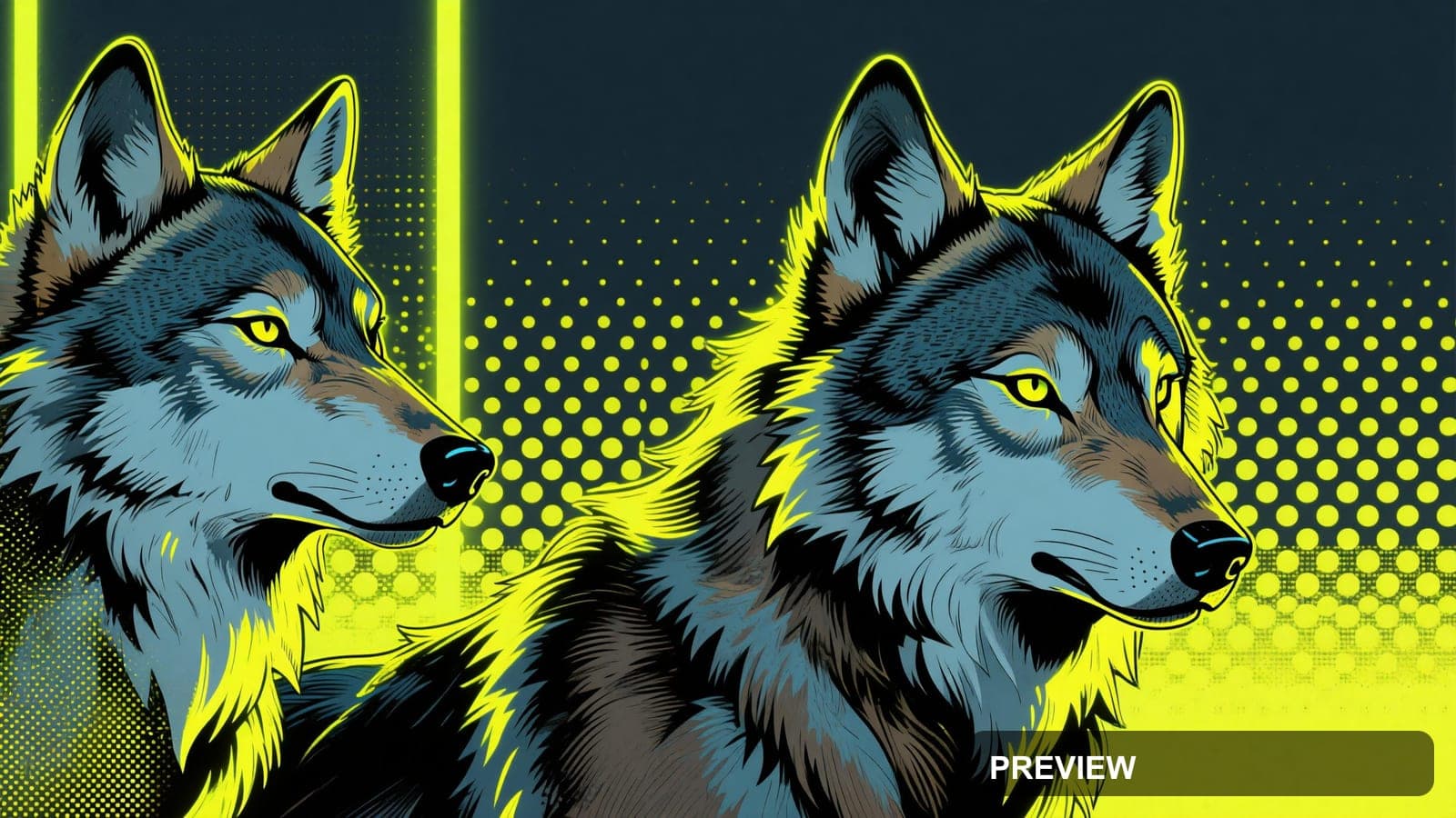 Wolves, Synthwave aesthetic, Graphic Novel, Minimal mood, Neon Yellow accents... — wallpaper — 3840×2160, Neon, Cinematic, Minimal