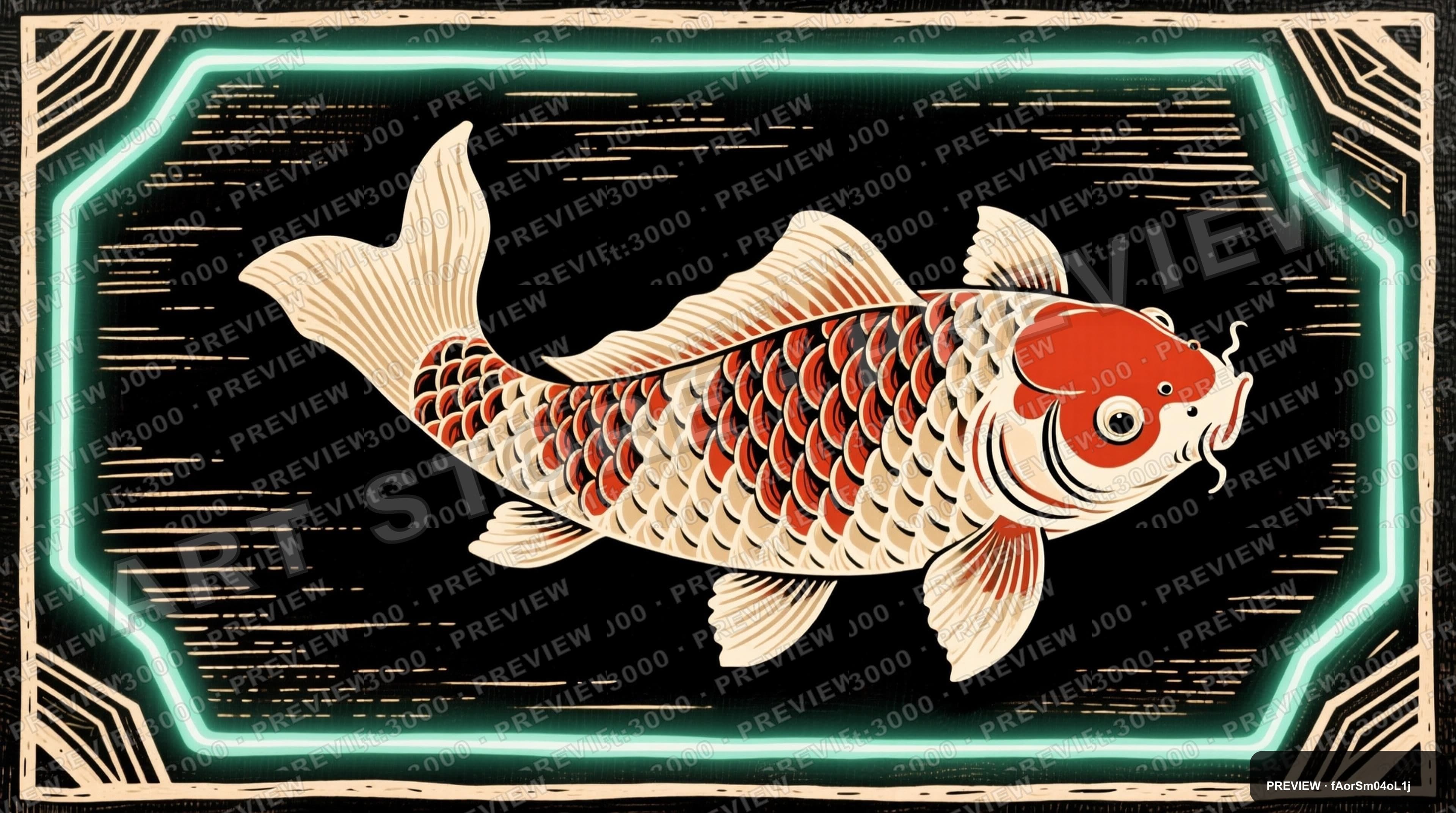 Koi Fish, Retro Arcade aesthetic, Woodcut, Energetic mood, Beige accents, Art... — wallpaper — 3840×2144, Neon, Cinematic, Energetic