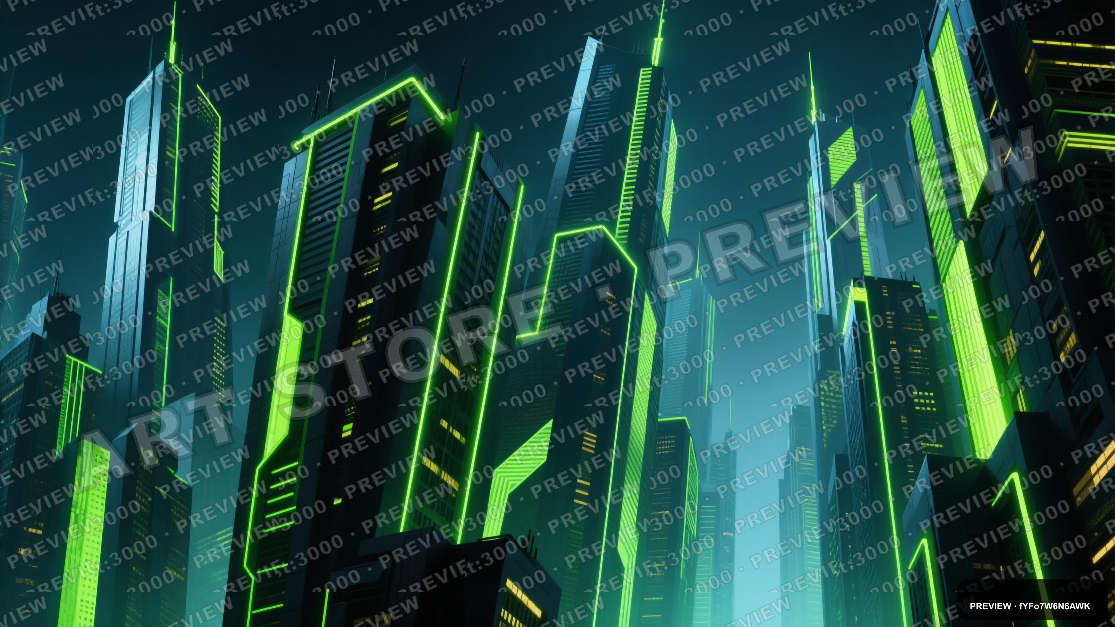 Skyscrapers, Geometric aesthetic, Matte Painting, Epic mood, Neon Lime accent... — wallpaper — 3840×2160, Neon, Cinematic, Epic