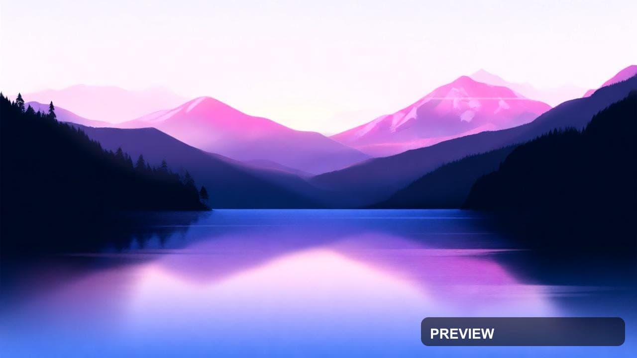 a tranquil mountain lake at dawn, modern graphic design, tasteful color palet... — wallpaper — 1280×720, Naturecore, Graphic Design, Calm