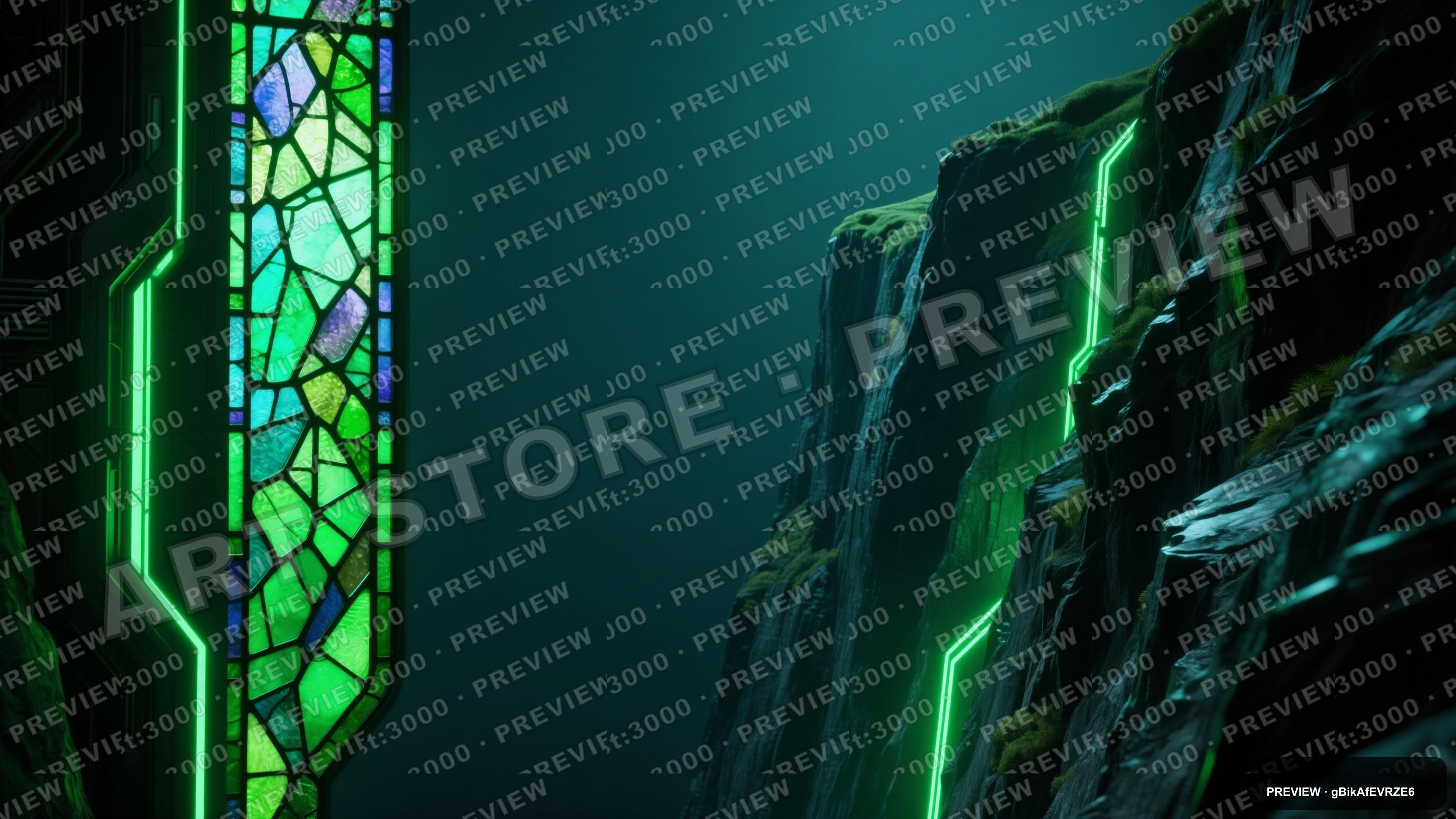 Cliffside, Sci‑Fi aesthetic, Stained Glass, Dark mood, Neon Green accents, ul... — wallpaper — 3840×2160, Neon, Cinematic, Dark