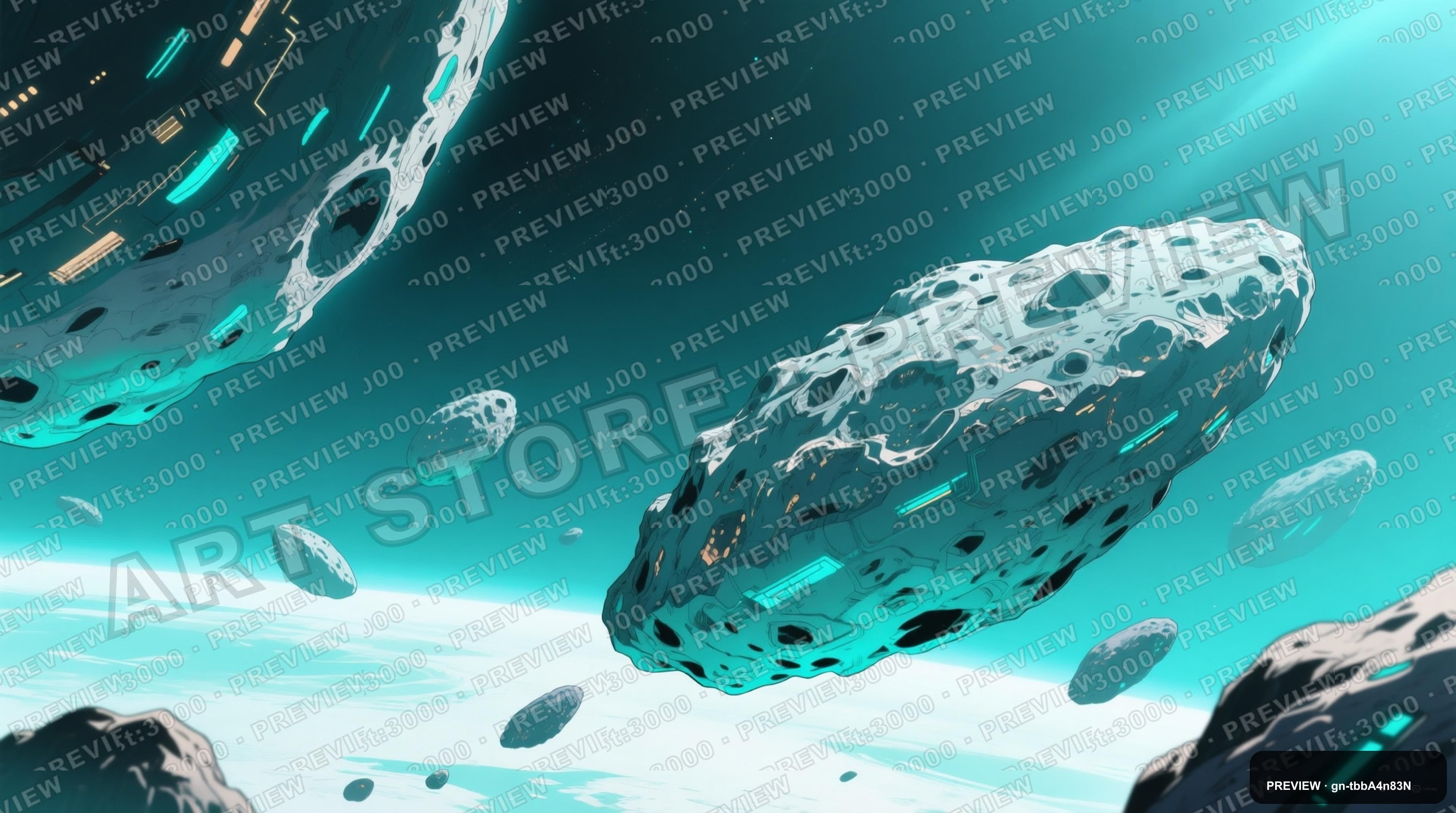 Asteroids, Spacepunk aesthetic, Manga, Serene mood, Turquoise accents, high d... — wallpaper — 3840×2144, Space, Cinematic, Serene