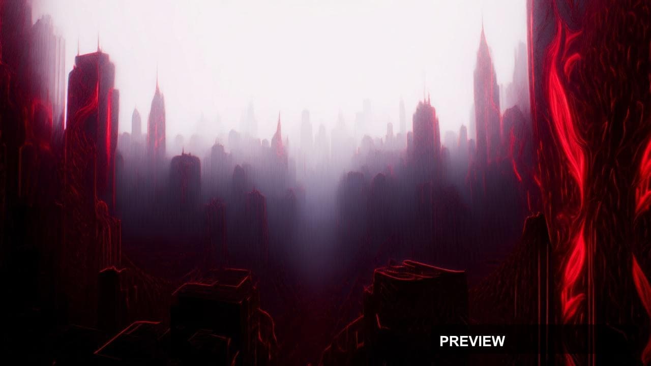 Cityscape, Cozy aesthetic, Ink, Calm mood, Neon Red accents, Fractals pattern... — wallpaper — 1280×720, Neon, Cinematic, Calm