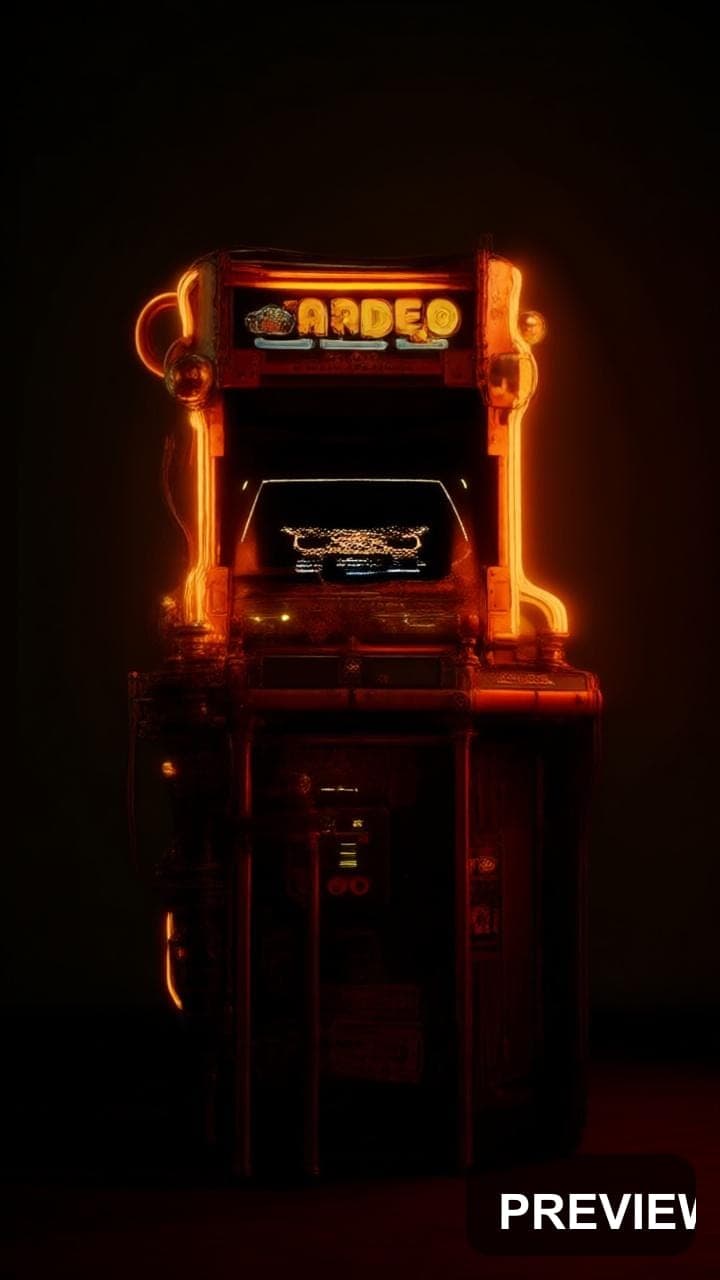 Arcade Cabinet, Steampunk aesthetic, Neon Glow, Cozy mood, Amber accents, hig... — wallpaper — 720×1280, Neon, Cinematic, Cozy