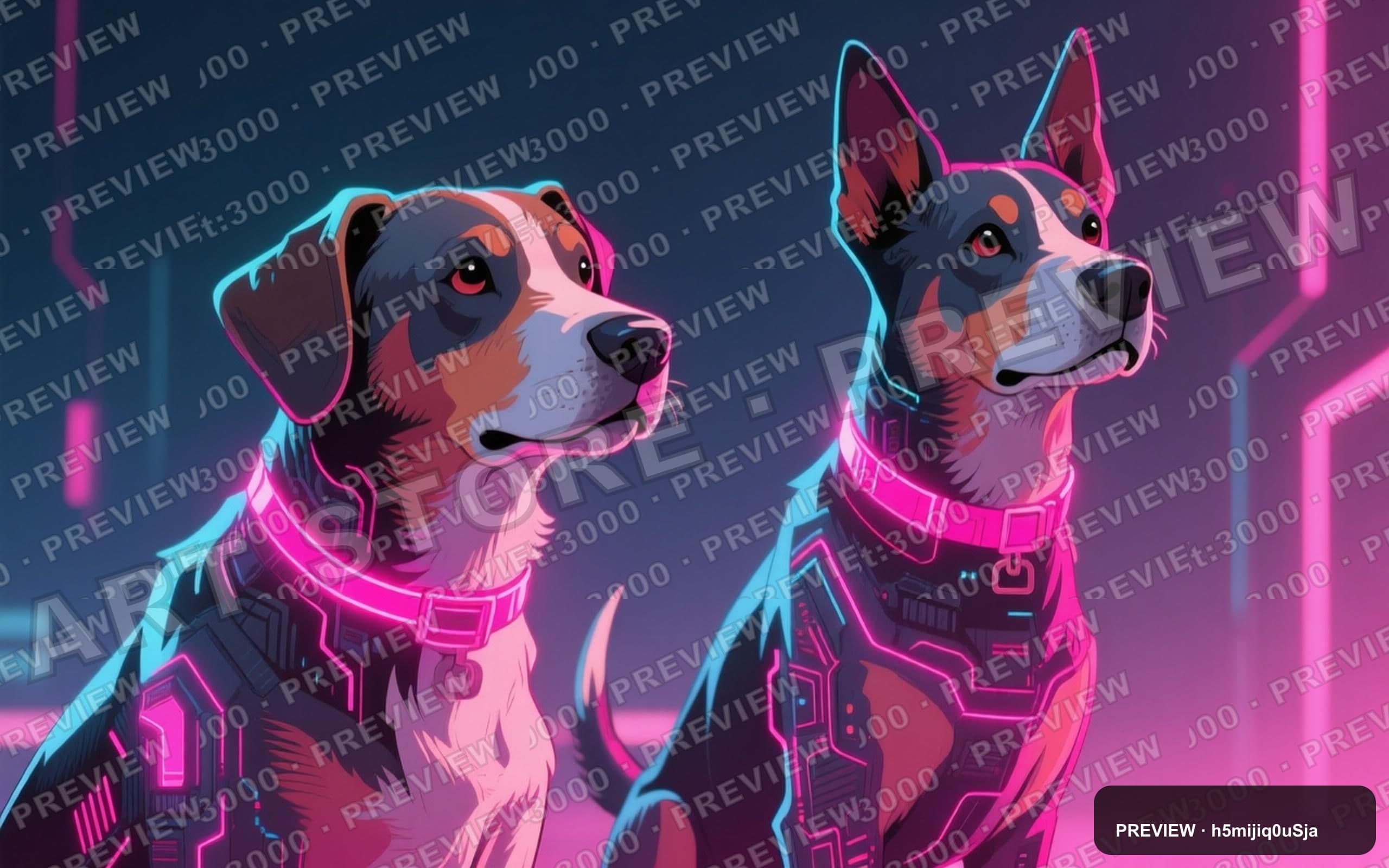 Dogs, Tech aesthetic, Cel Shaded, Nostalgic mood, Neon Magenta accents, high ... — wallpaper — 2560×1600, Neon, Cinematic, Soft