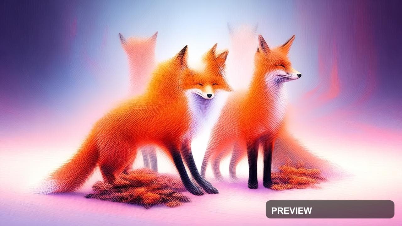 Foxes, Sci‑Fi aesthetic, Acrylic Painting, Meditative mood, Tri-tone accents,... — wallpaper — 1280×720, Sci‑Fi, Cinematic, Soft