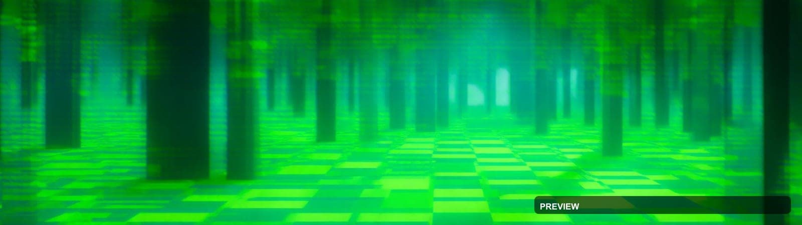 Forest, Dreamcore aesthetic, Voxel Art, Playful mood, Neon Lime accents, Chec... — wallpaper — 1920×540, Neon, Cinematic, Soft