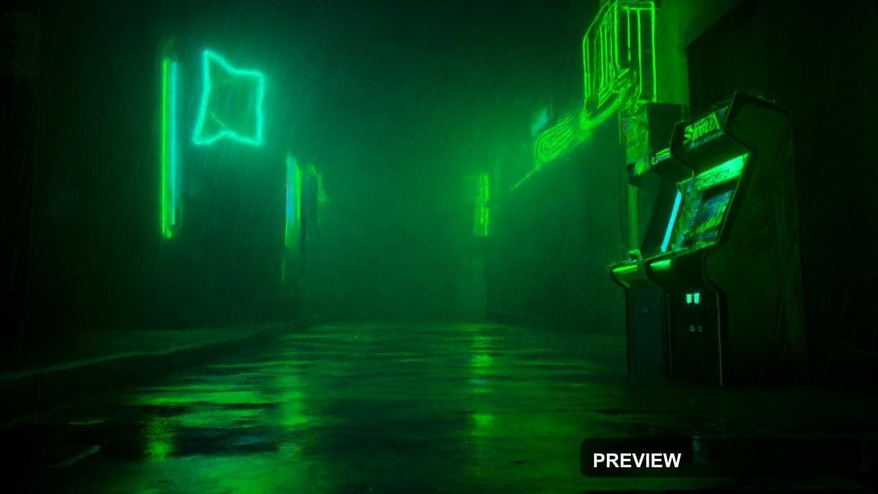 a neon-lit rain-soaked street, neon retro arcade, synthwave glow, vibrant neo... — wallpaper — 1280×720, Neon, Neon Glow
