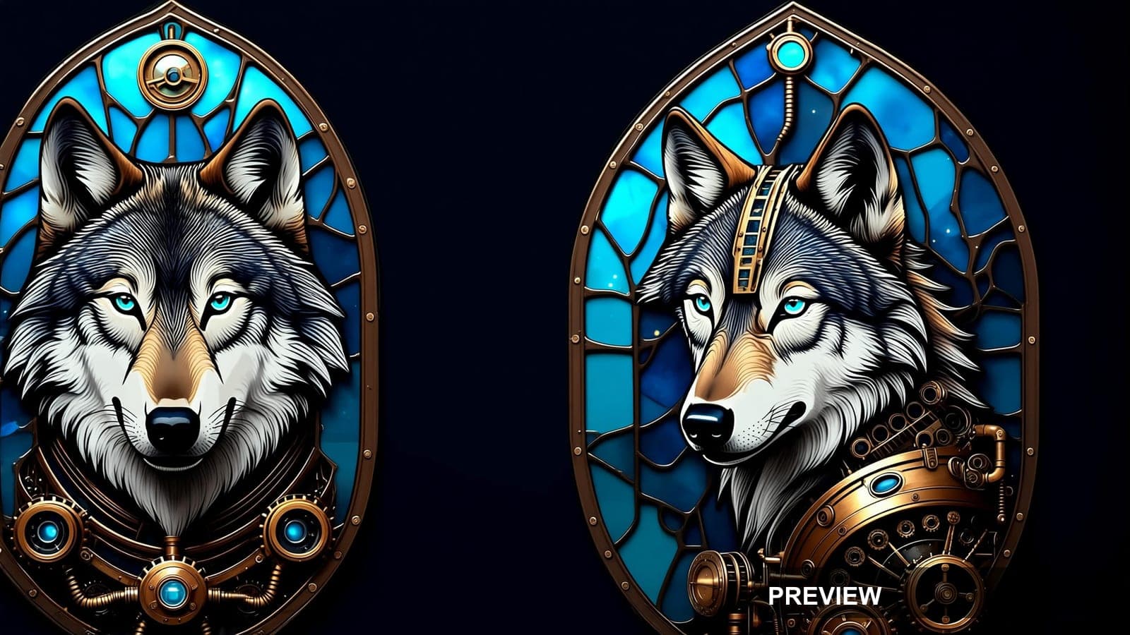 Wolves, Steampunk aesthetic, Stained Glass, Meditative mood, Black accents, h... — wallpaper — 3840×2160, Space, Cinematic, Soft
