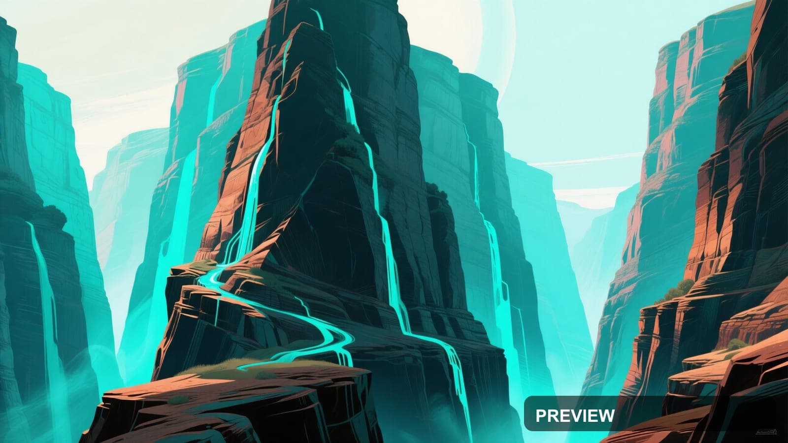 Canyon, Surreal aesthetic, Technical Illustration, Energetic mood, Turquoise ... — wallpaper — 3840×2160, Space, Cinematic, Energetic