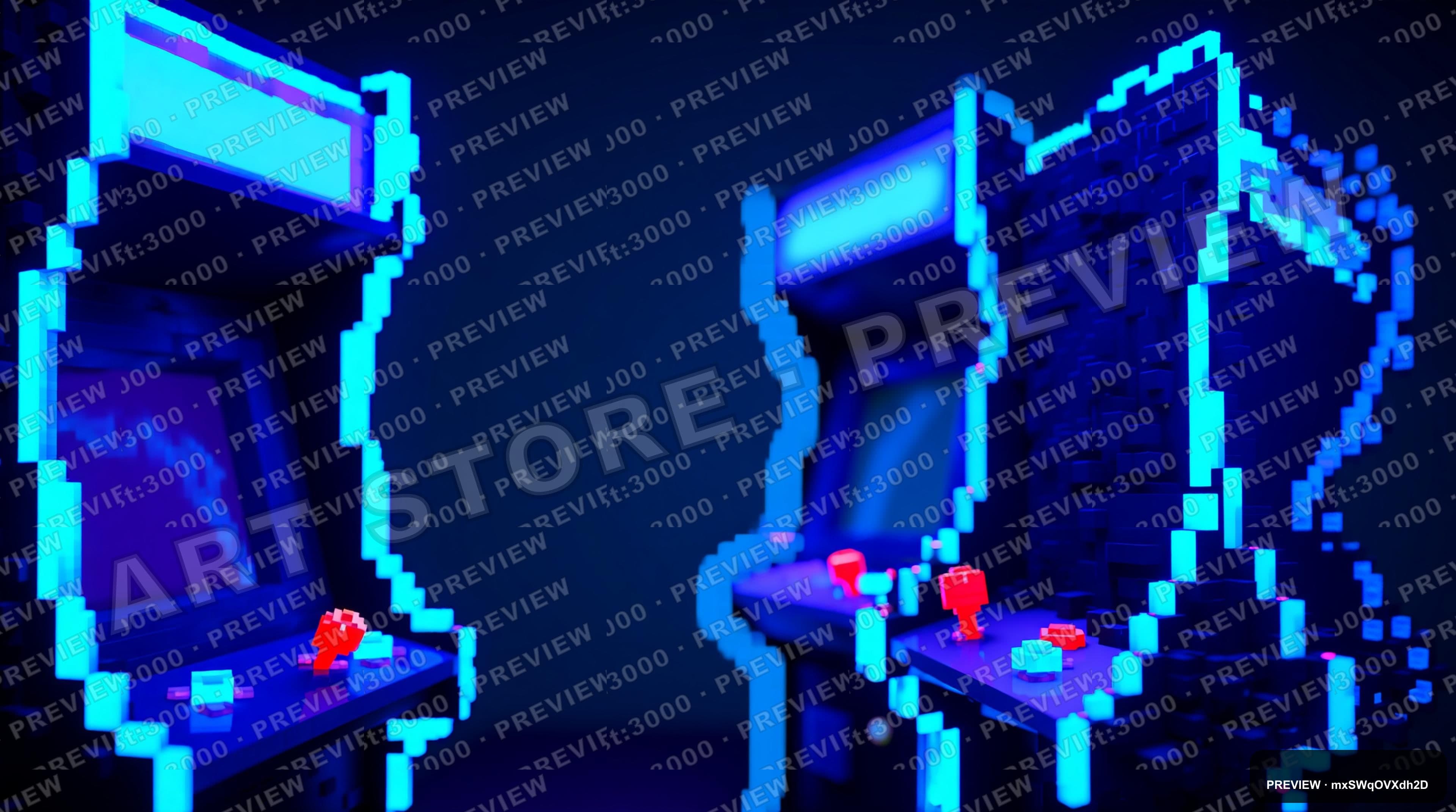 Particles, Retro Arcade aesthetic, Voxel Art, Playful mood, Neon Blue accents... — wallpaper — 3840×2144, Neon, Cinematic, Playful