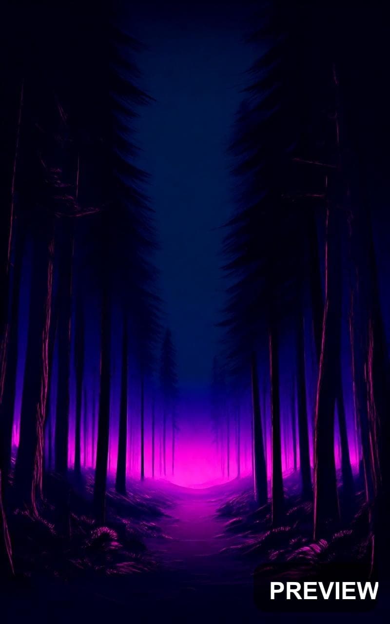 Pine Forest, Retro Arcade aesthetic, Stylized Illustration, Dark mood, Neon P... — wallpaper — 800×1280, Neon, Cinematic, Dark
